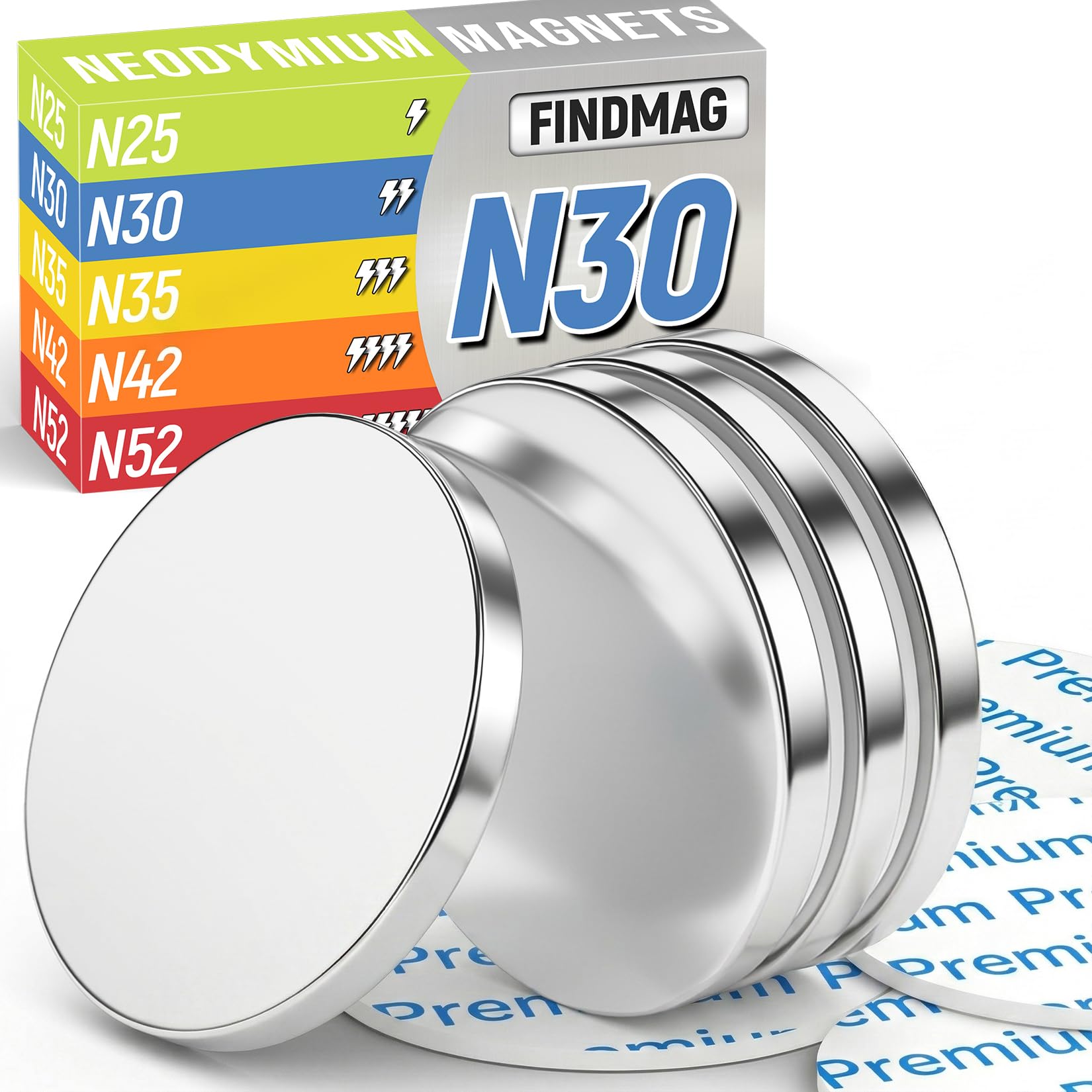 Photo 1 of FINDMAG 4Pcs Strong Neodymium Disc Magnets with Double-Sided Adhesive, Powerful Permanent Rare Earth Magnets, Fridge, DIY, Building, Scientific, Craft, Office, Home