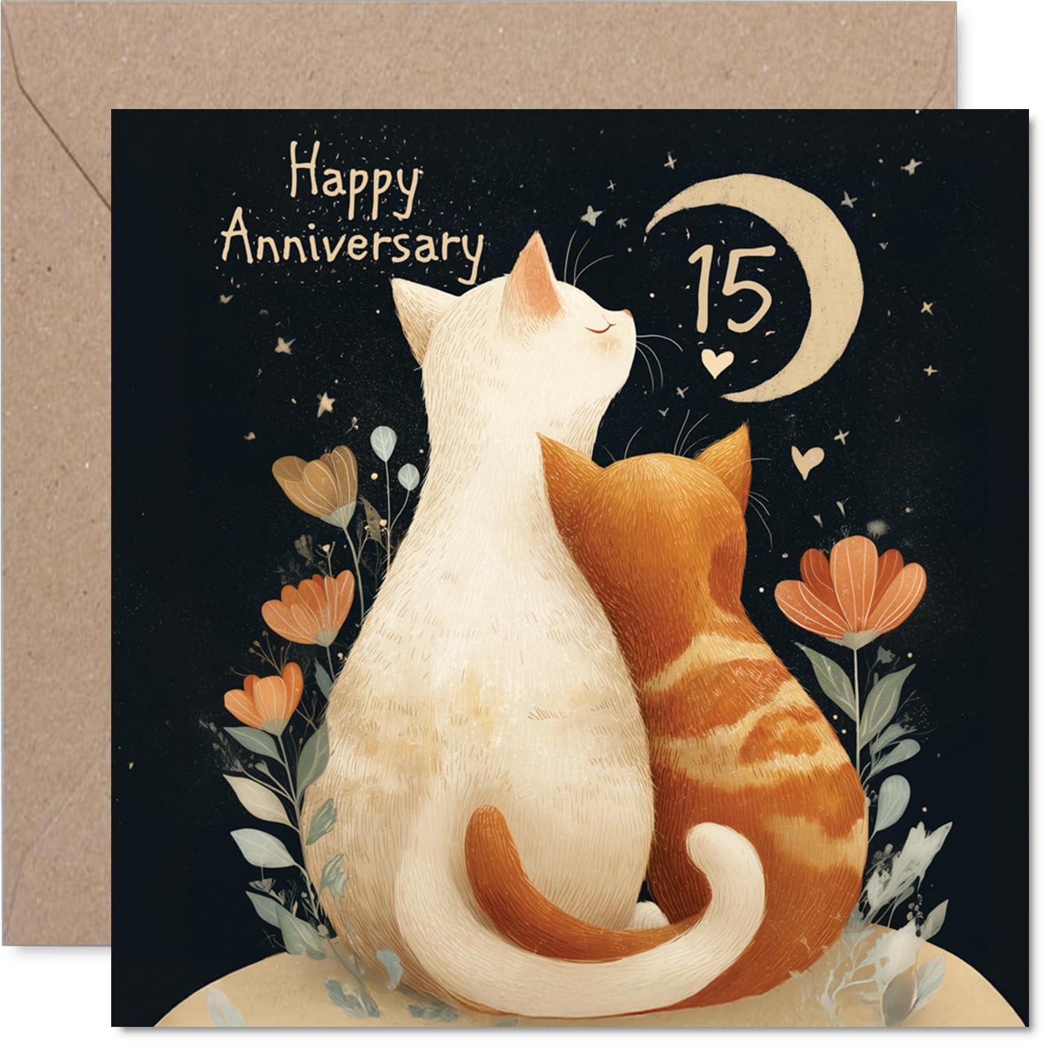 15th Anniversary Card for Women Men - Cats in Love - Happy 15 Year Anniversary Card for Partner Wife Husband Companion, 145mm Wedding Anniversaries Greeting Cards