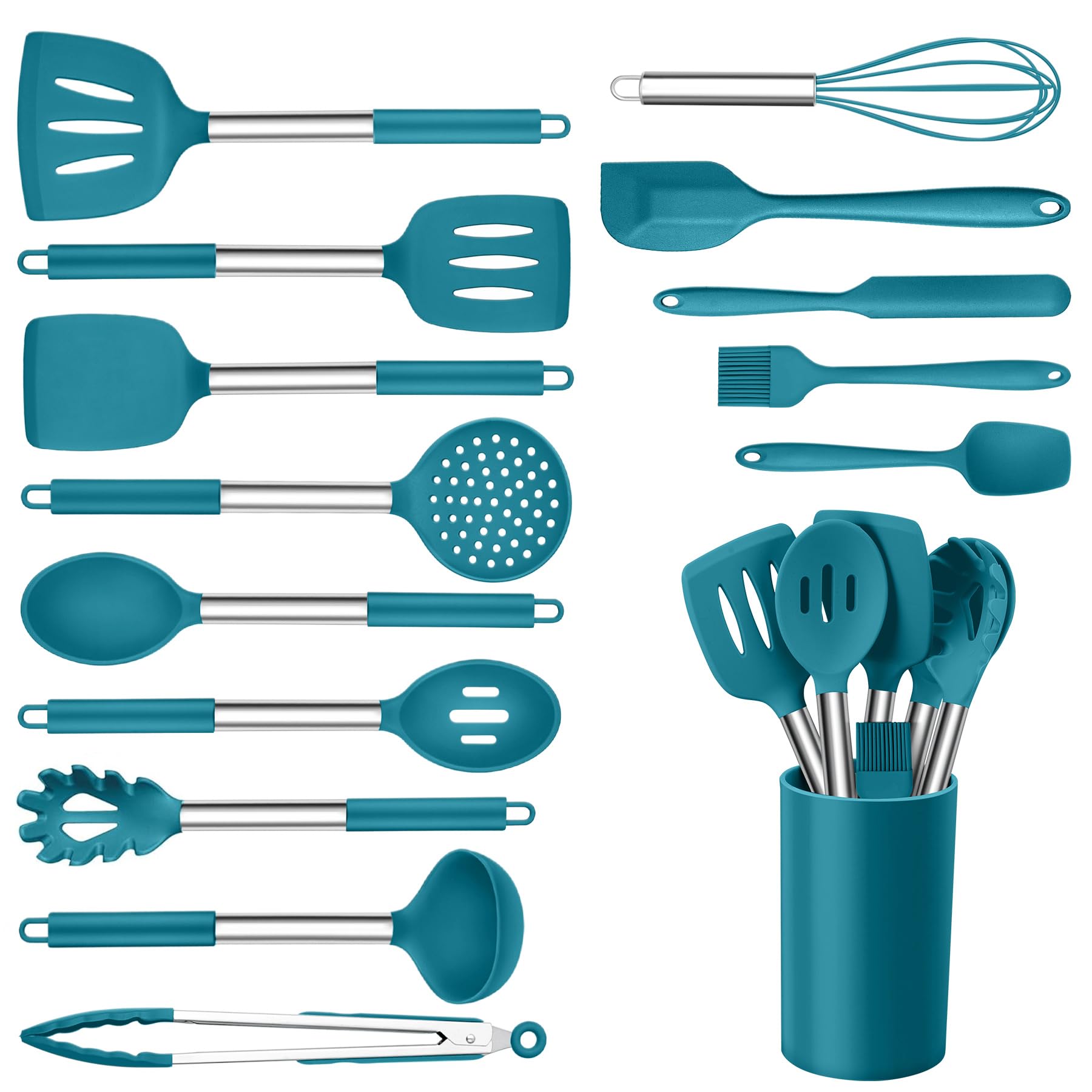 Onader 15pcs Kitchen Cooking Utensils Set with Holder, Onader Heat Resistant Silicone Kit…