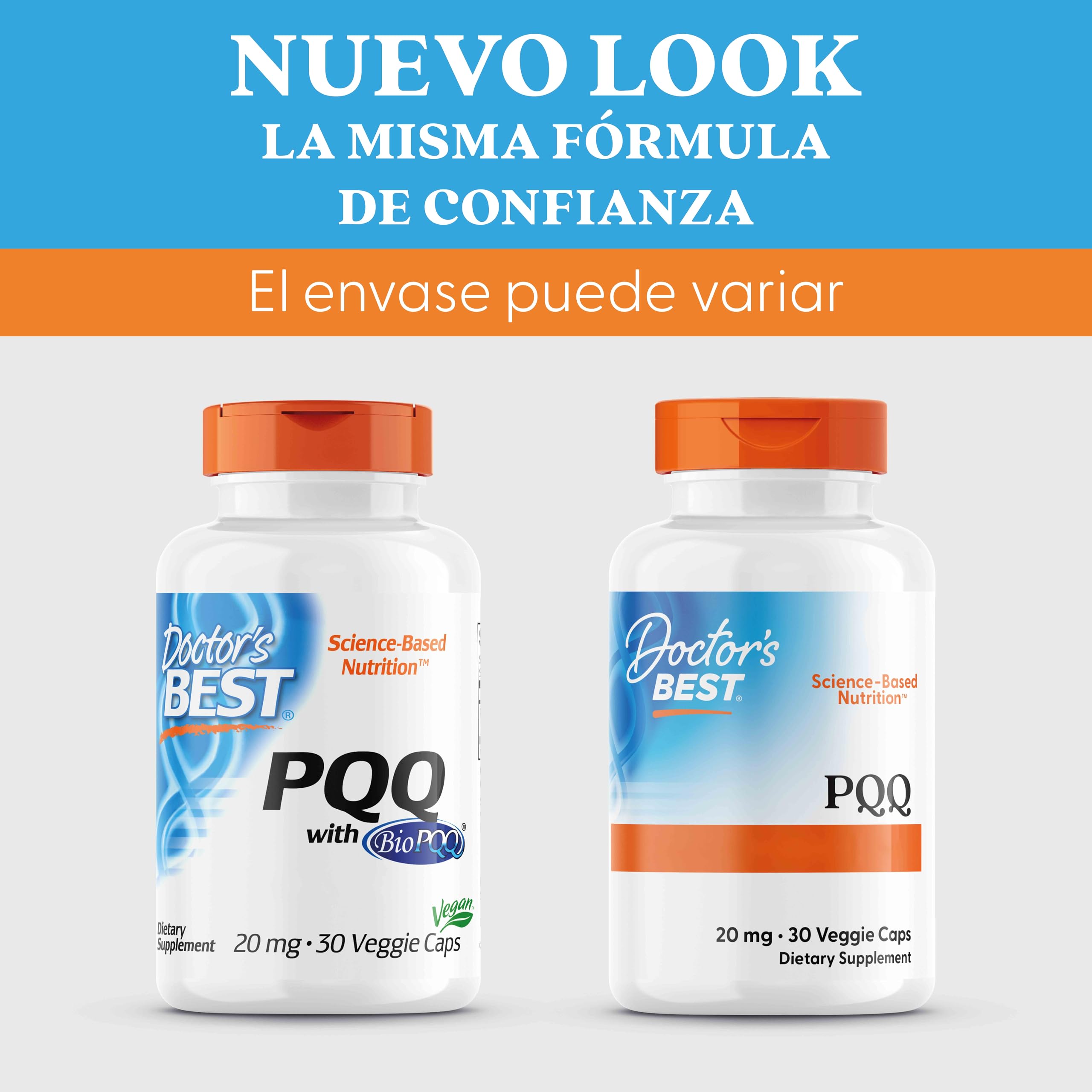 Doctor's Best, PQQ (Pyrroloquinoline Quinone), con BioPQQ, 20mg, 30 Cápsulas veganas, Altamente Dosificadas, Probadas en Laboratorio, Sin Soja, Sin Gluten, No GMO