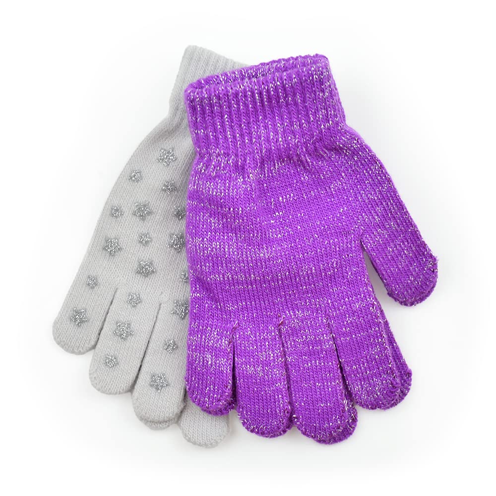 Undercover Girls Purple/Grey Lingerie 2 Pack Thermal Magic Glitter Star Gloves Gl917
