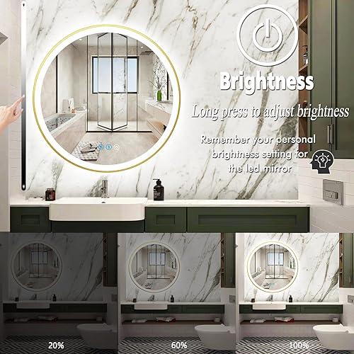 Miniatura 2 de THEKLA Espejo LED redondo dorado de 30 pulgadas con marco dorado, espejo redondo iluminado para pared de baño, espejo de tocador redondo con luces,