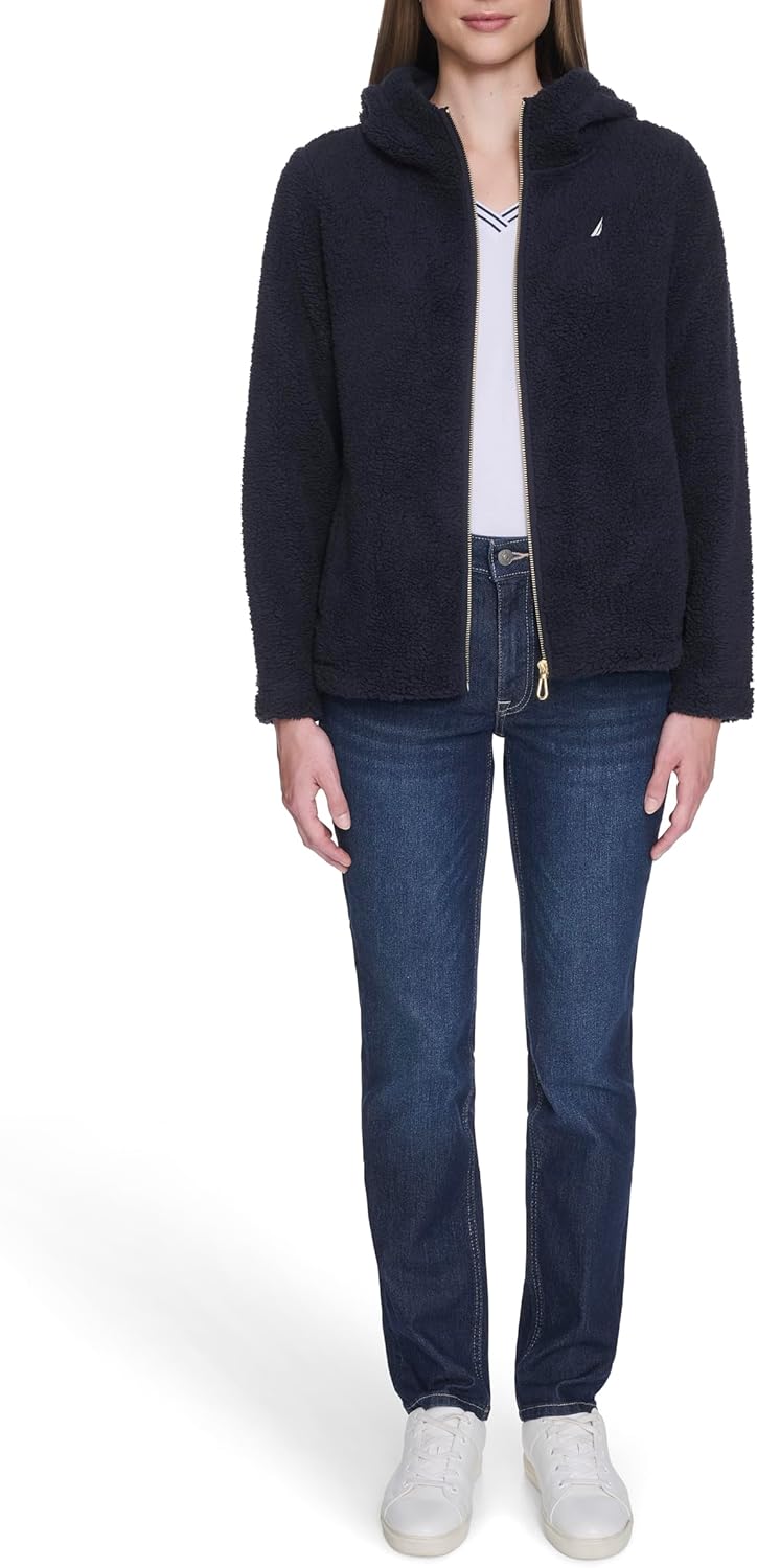 Nautica womens Solid Sherpa Zipup Hoodie Jacket - Image 2