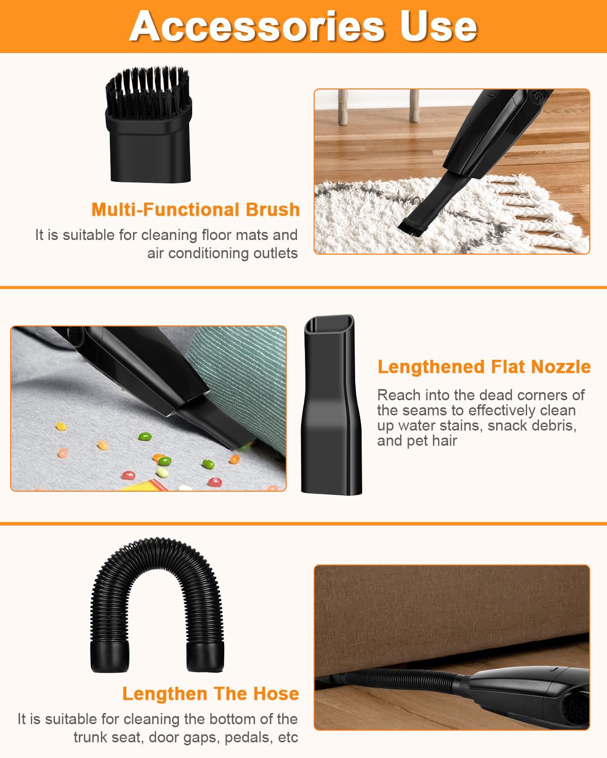 Aspirapolvere Auto Portatile Senza Fili 8000PA - Con Filtro HEPA Per Pelili Animali - Foto 12