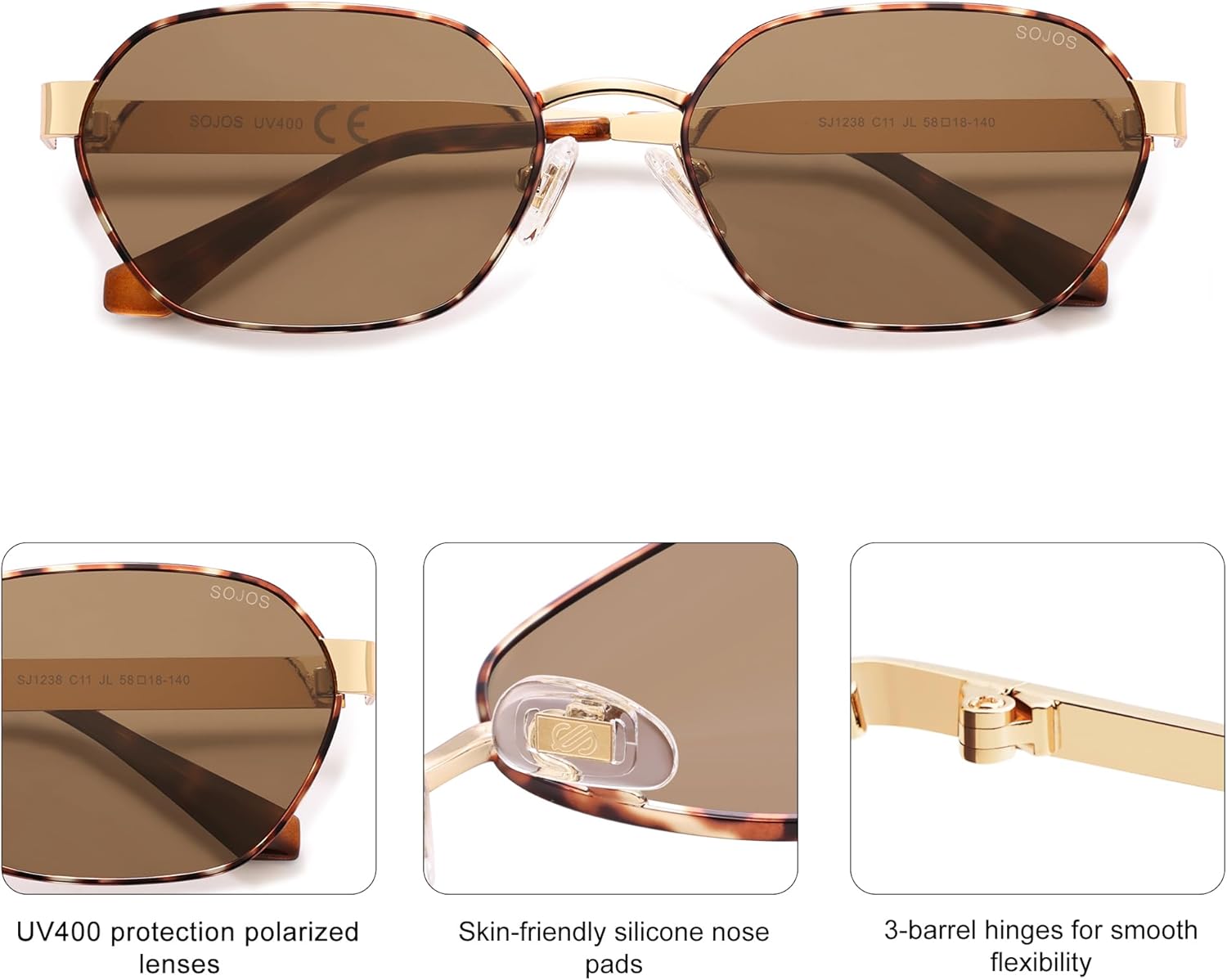 SOJOS Trendy Polarized Hexagon Sunglasses for Women Men, UV400 Retro Rectangle Shades SJ1238 - Image 4