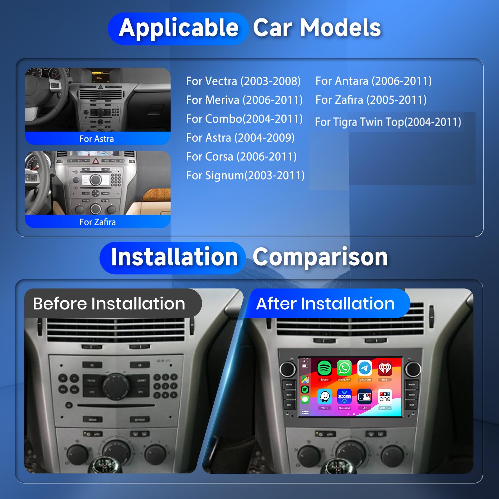 Hodozzy Carplay radio samochodowe 2 + 64G, do Opel Astra Antara, Vectra Corsa Zafira Meriva Vivaro Combo, 7-calowy samochód stereo Bluetooth z systemem Android Auto/WiFi/GPS/RDS/FM/USB + kamera