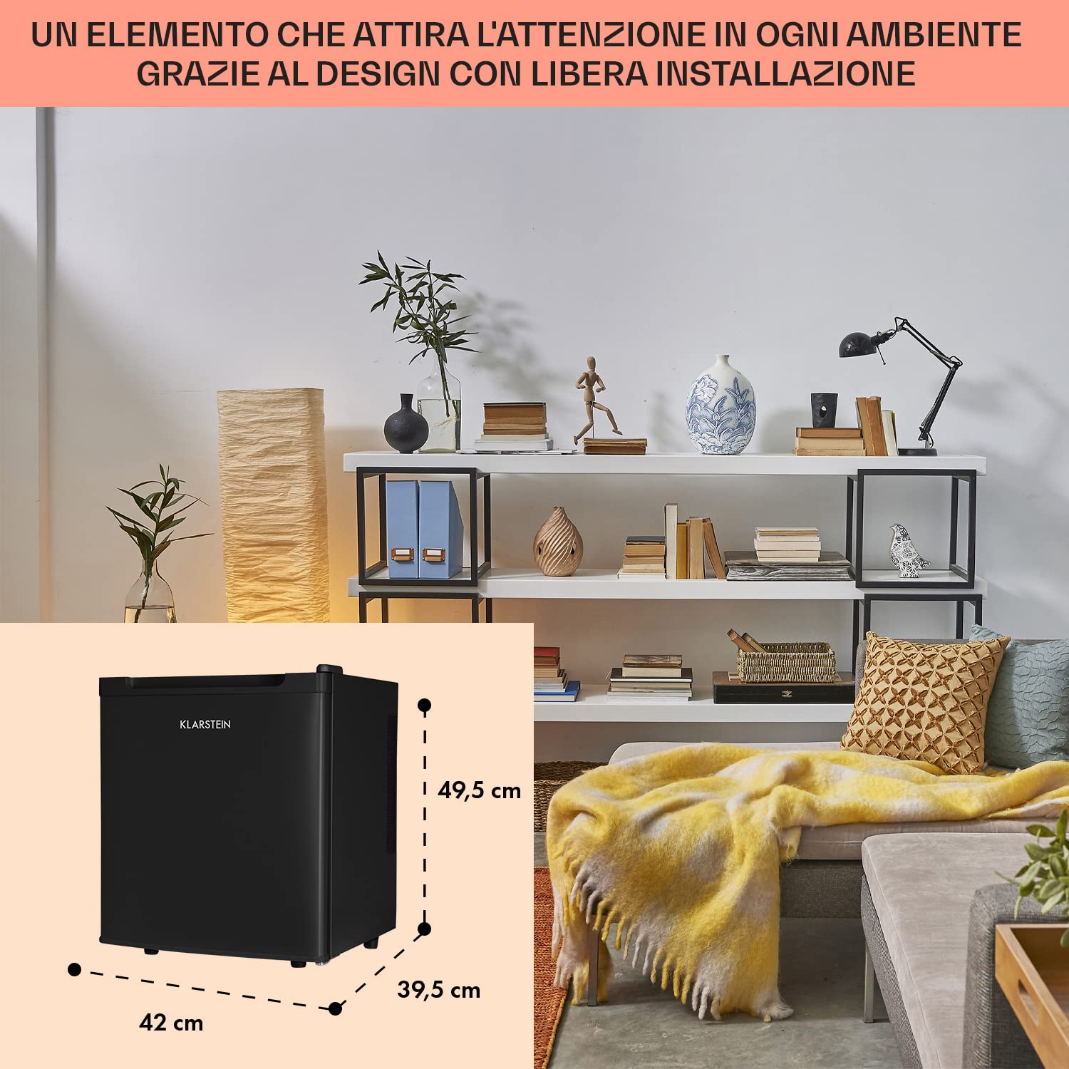KLARSTEIN Mini Frigo Bar Portatile da Camera, Frigorifero Piccolo da Ufficio, Defrost Manuale, Ripiani Rimovibili, per Campeggio e Skin Care 5-15°C, 30L