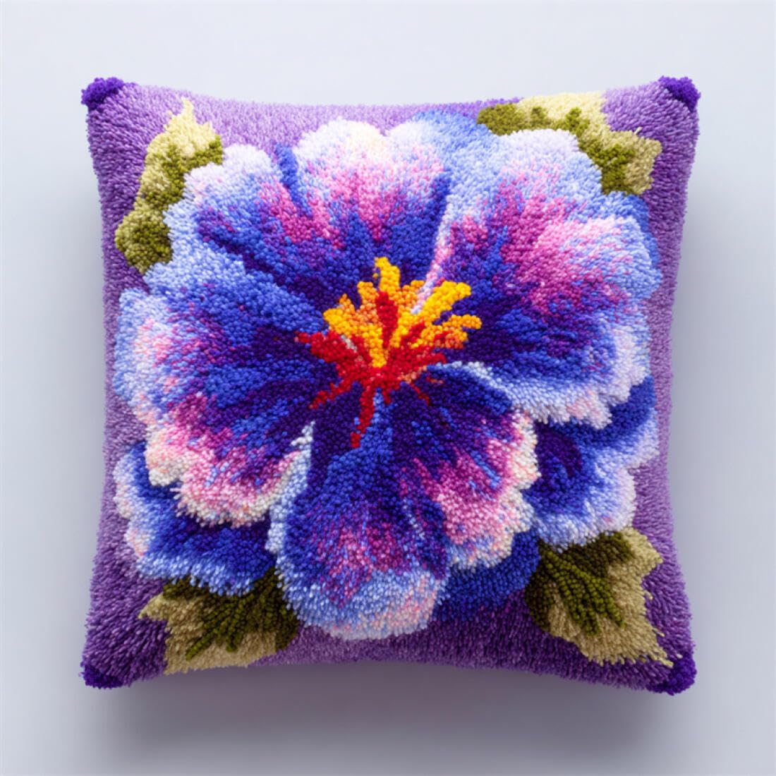Kitquiver Latch Hook Kits for Adults Purple Flowers DIY Latch Hook Kits Pillow Needlepoint Cushion Kit for Home Décor Needlework Set for Adult Beginners 17x17In