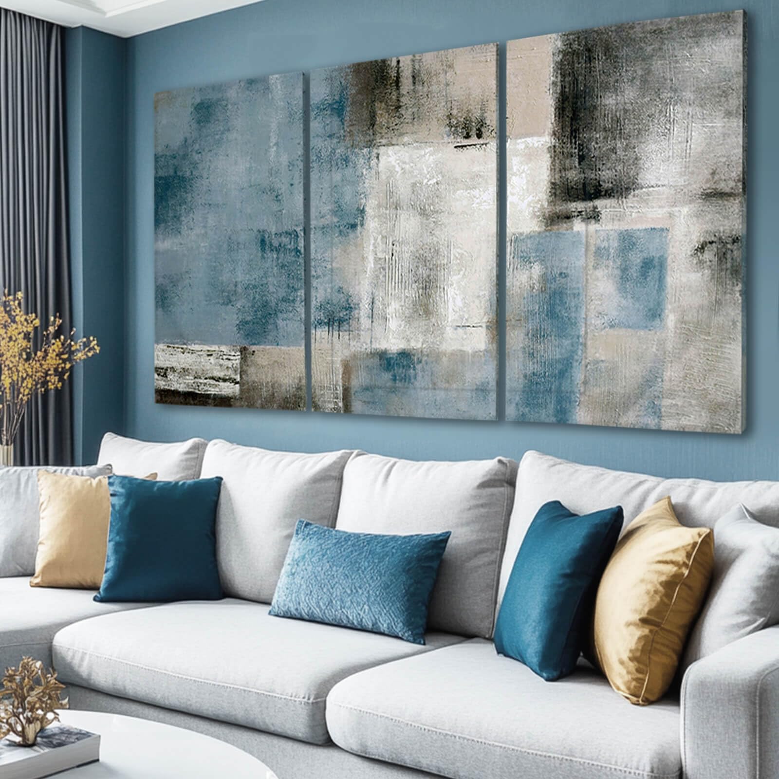 Amazon.com: SDYA Large Blue Abstract Wall Art Set Of 3 Canvas