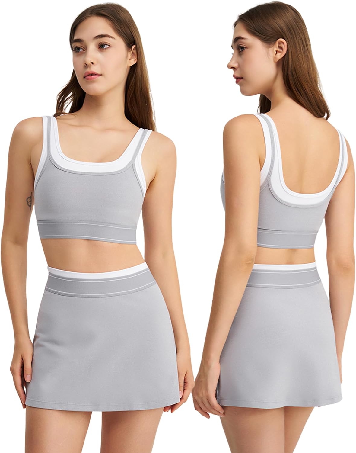 AGYMNX Tennis Dress for Women High Waisted Pleated Skirt Sets Sleeveless Padded Crop Top 2 Piece Athletic Workout Outfits