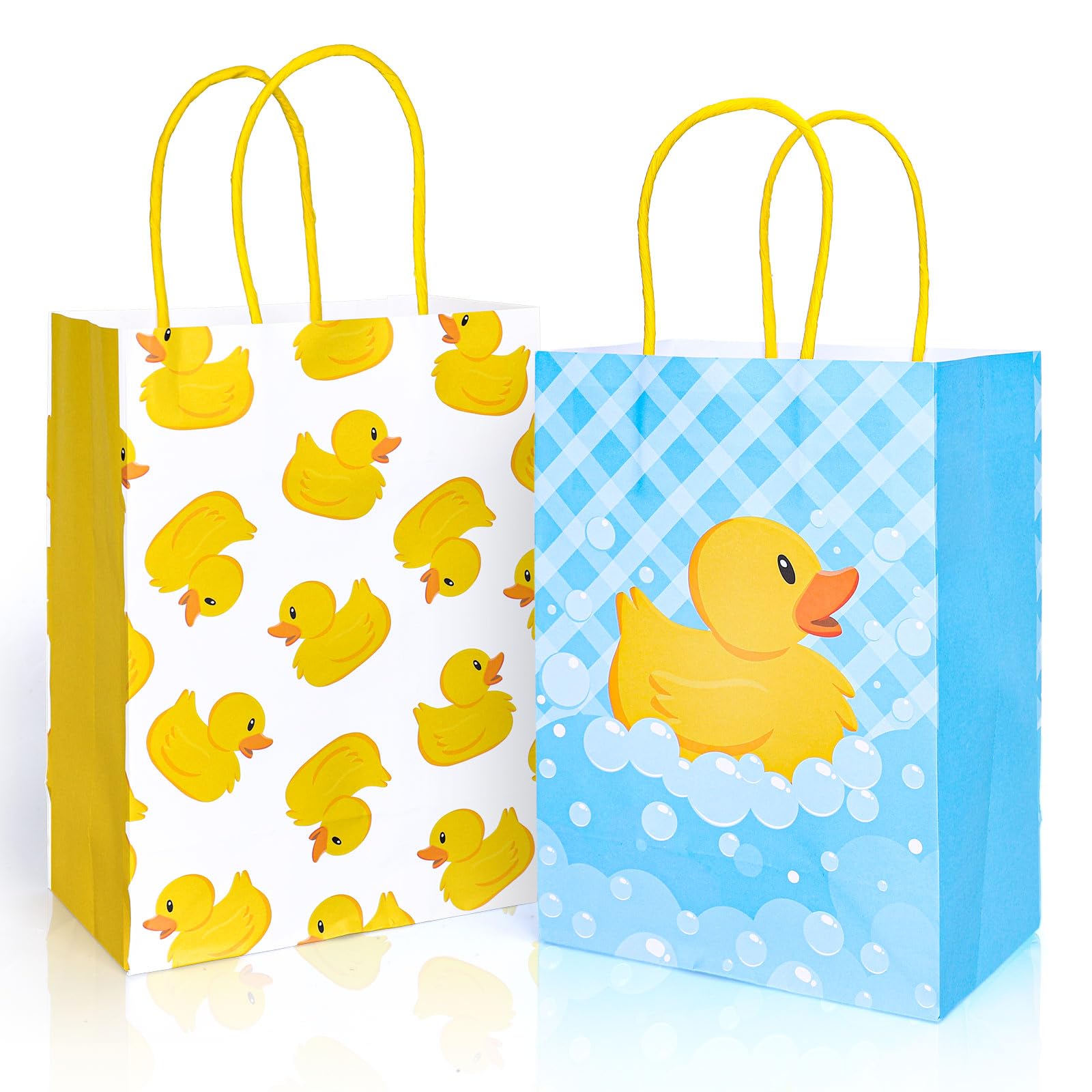 FYSUIMU 24 Pcs Yellow Duck Paper Bags with Handles Cute Rubber Duck Gift Treat Bag Party Favor Tote Bags for Baby Shower Birthday Party Supplies, 2 Styles