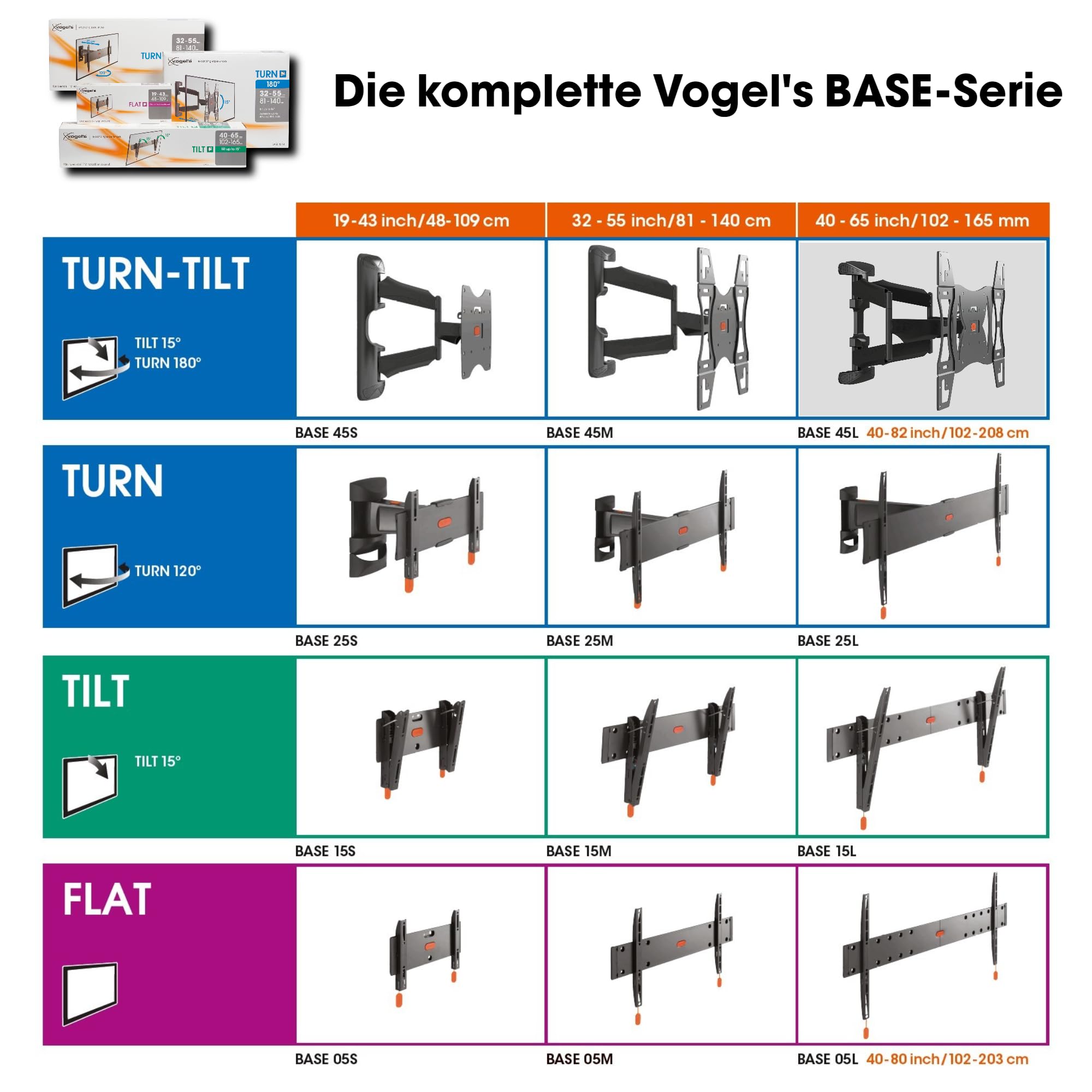 Vogel's Base 45 L schwenkbare TV Wandhalterung für 40-80 Zoll Fernseher, max. 45 kg, bis zu 180° Schwenkbar, neigbar, Fernsehhalterung, max. VESA 600x400, Universelle Kompatibilität, TÜV-Zertifiziert