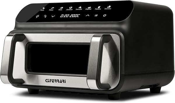 G3 Ferrari G10181 Hot Air Fryer & BBQ Grill Friggisano BBQ 2000 W 10 L XXL 8 Programs Multifunction Smokeless Barbecue BPA & PFOA Safe Accessories & Recipe Book Included Black/Silver-Grey