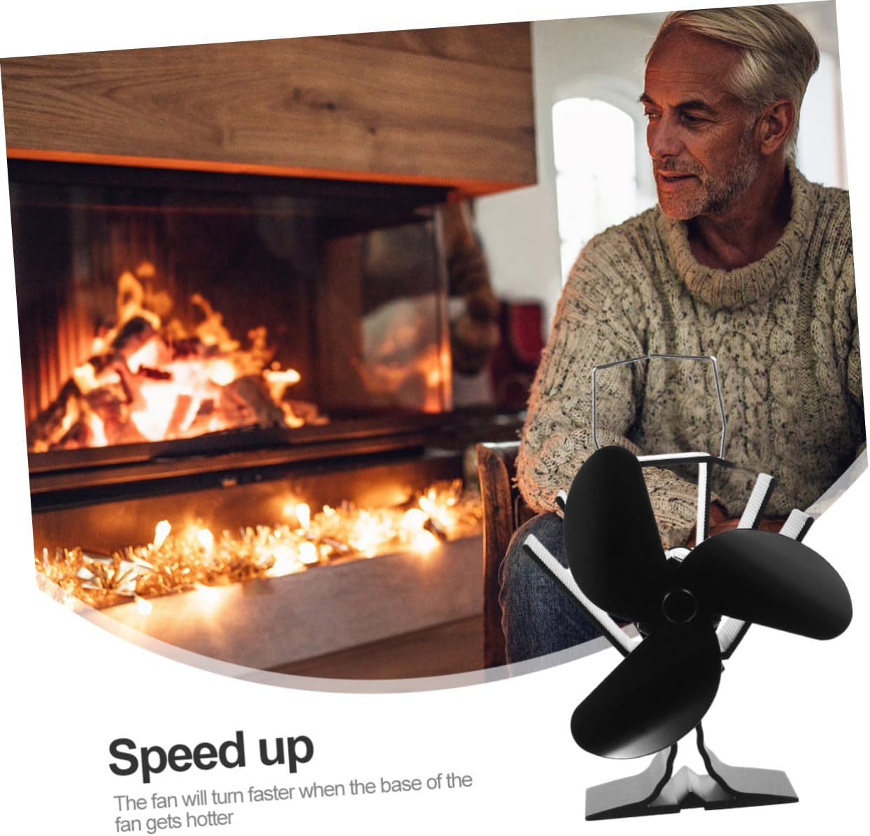 FAVOMOTO Heat Powered Stove Fan 3-blade Fireplace Fan Metal Thermal Energy Circulating Warm Air for Home Heating Supplies