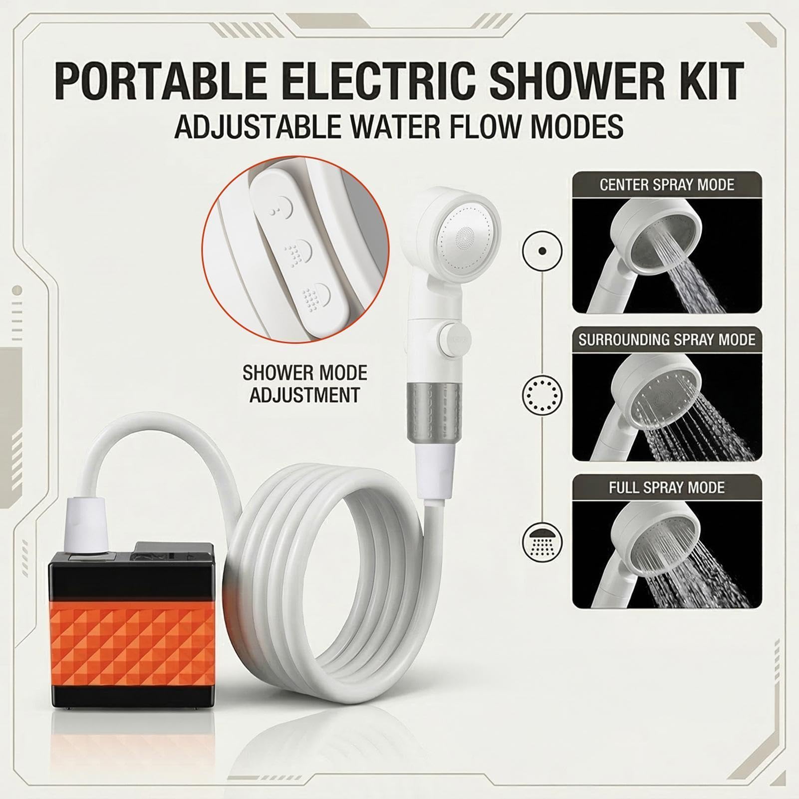 Générique Douche Portable 3 Modes Pulvérisation Affichage LED Lavage Tuyau | Kit Rinçage Corps Douche Portable Pour Tente Toilettes Salle de Bain Voiture Lavage Nettoyage des Animaux