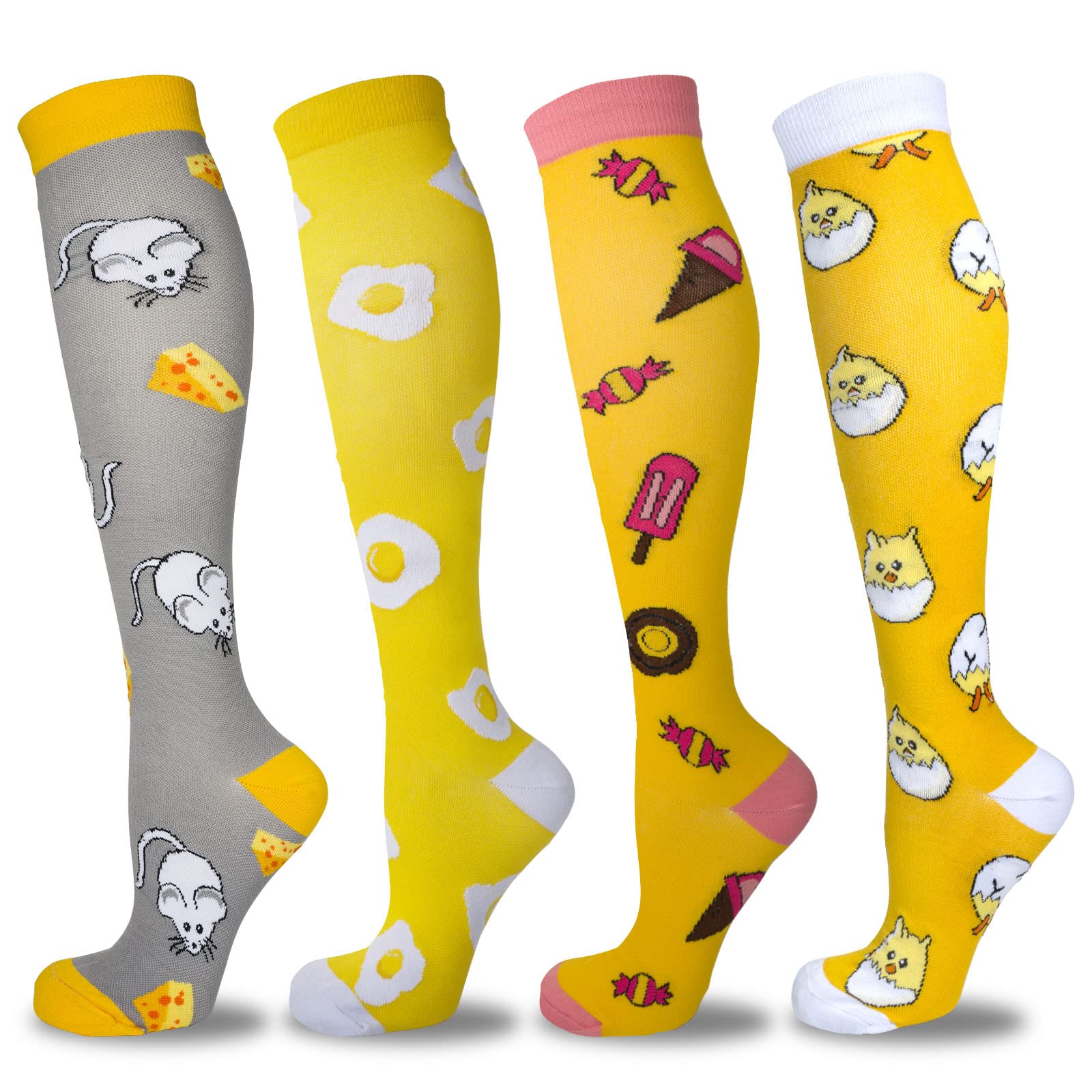 4 Pairs Compression Socks for Women & Men, Support Compression Sock 20-30 mmHg for Nurses, Pregnancy, Flying, Running,Travel