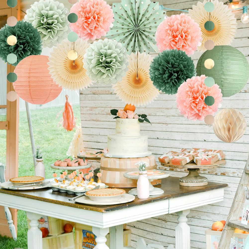 Décorations De Fête Prénatale Vert Sauge Et Or Avec Bannière