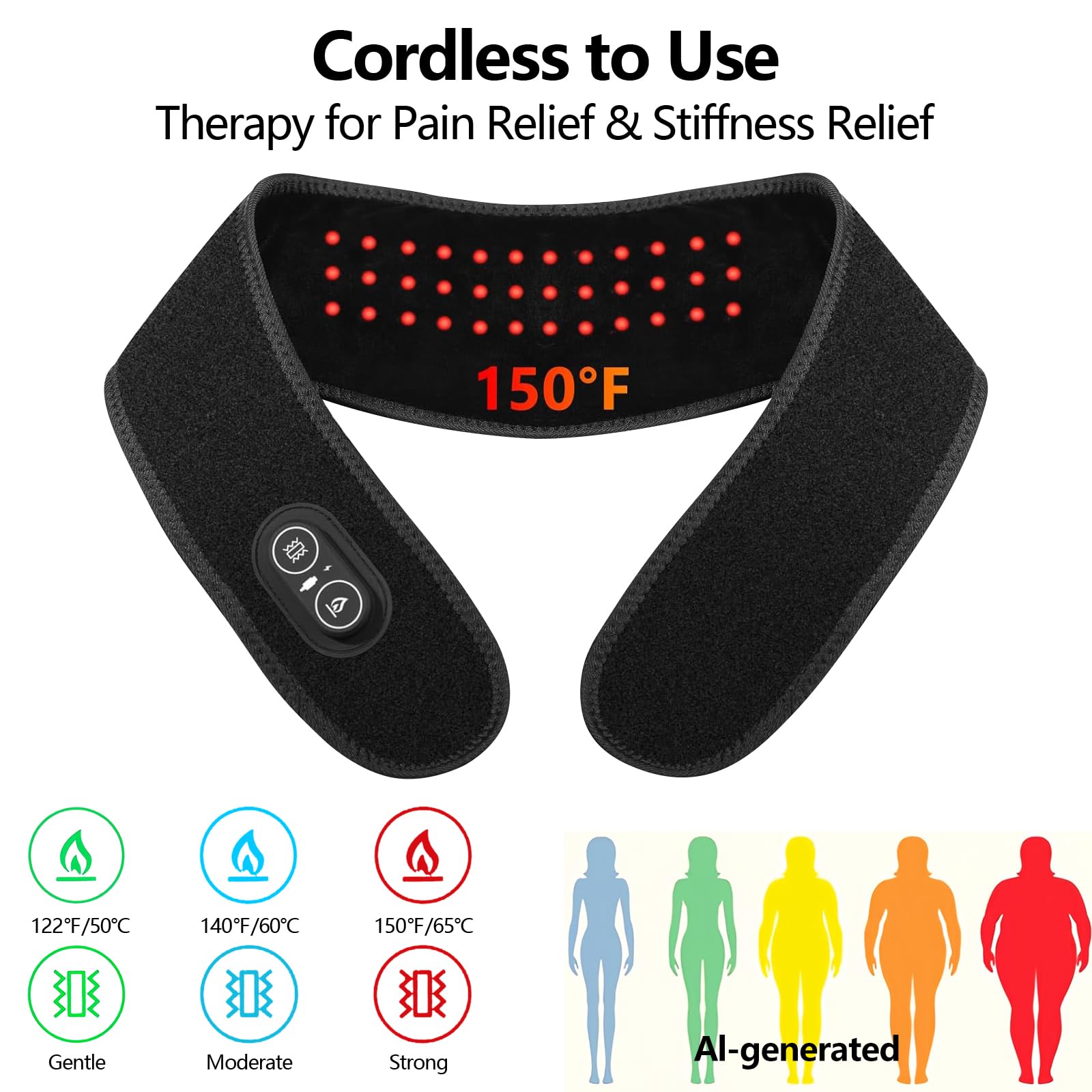 Almohadilla térmica inalámbrica para el cuello para aliviar el dolor, masajeador eléctrico USB con 3 ajustes de calor, alimentado por batería de 3000 mAh para una relajación muscular eficaz