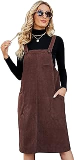 Flygo Women's Corduroy Jumper Overall Pinafore Midi Dress Skirt with Pockets Price In India