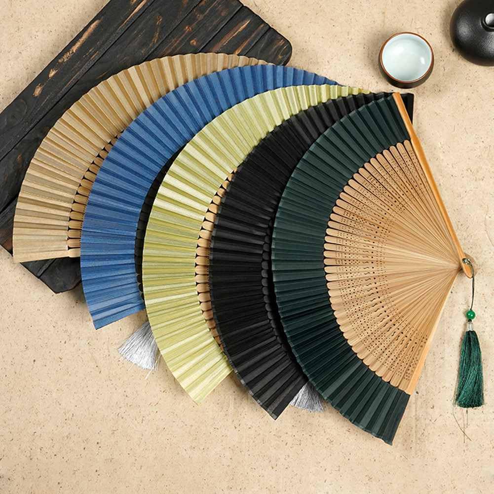 Seide Faltfächer Bambus Handfächer Chinesischer Vintage Stil taschenfächer Hohlem Bambus Skelettfächer Handheld Fan mit Quasten für Party Hochzeit Geschenk 21cm Grüner Farbverlauf 15#