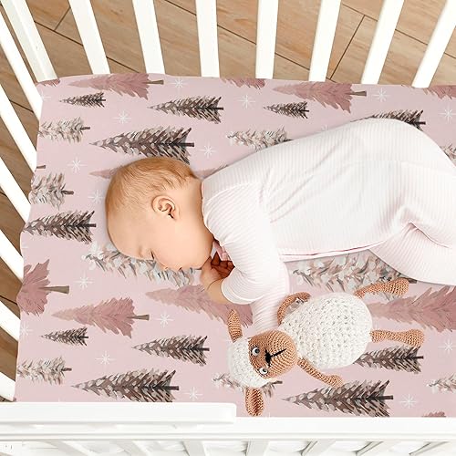 Miniatura 7 de Christmas Tree Pink Crib Sheets - Stretchy Fitted Crib Sheets for Boys Girls, Unisex Cozy Baby Crib Sheet 27 x 39 x 5 Inches