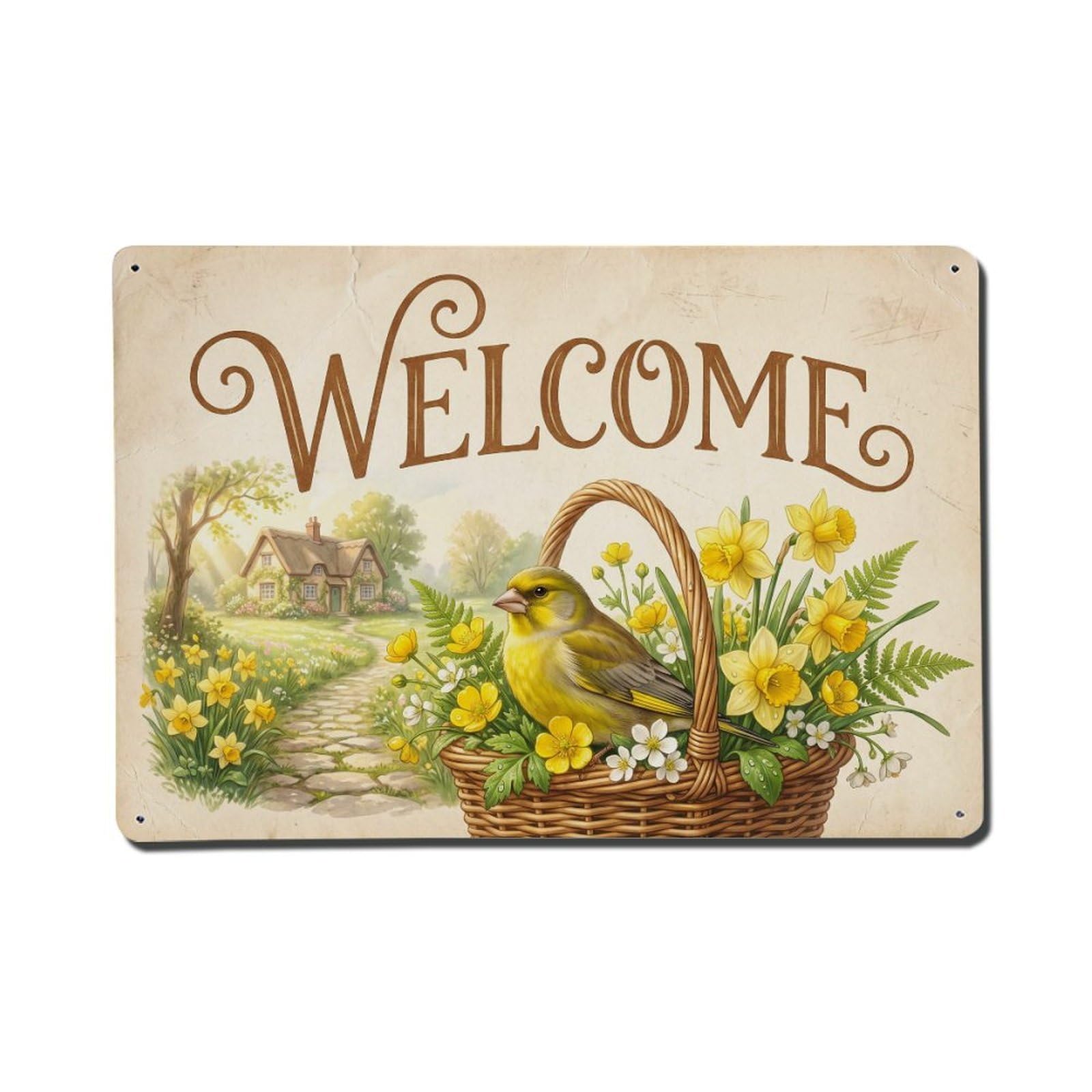 Vintage Welcome Finch Morning Dew（1） Metal Tin Sign