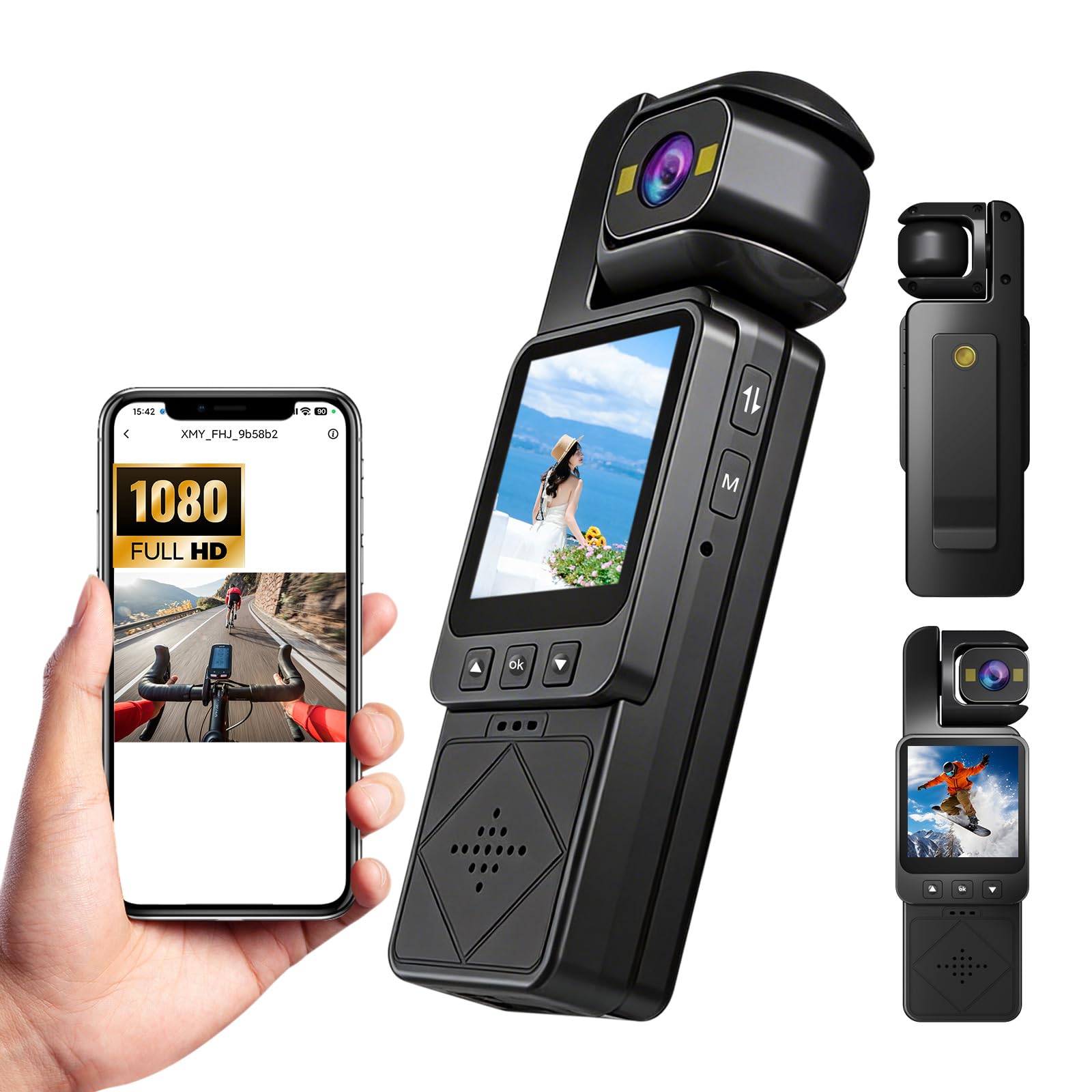 1080P Body Cameras with Audio Video Recording, Portable Pocket Camera with WiFi, Night Vision, 6HR Battery, Mini Vlogging Camera for Travel, Sports, Work Records-image-10