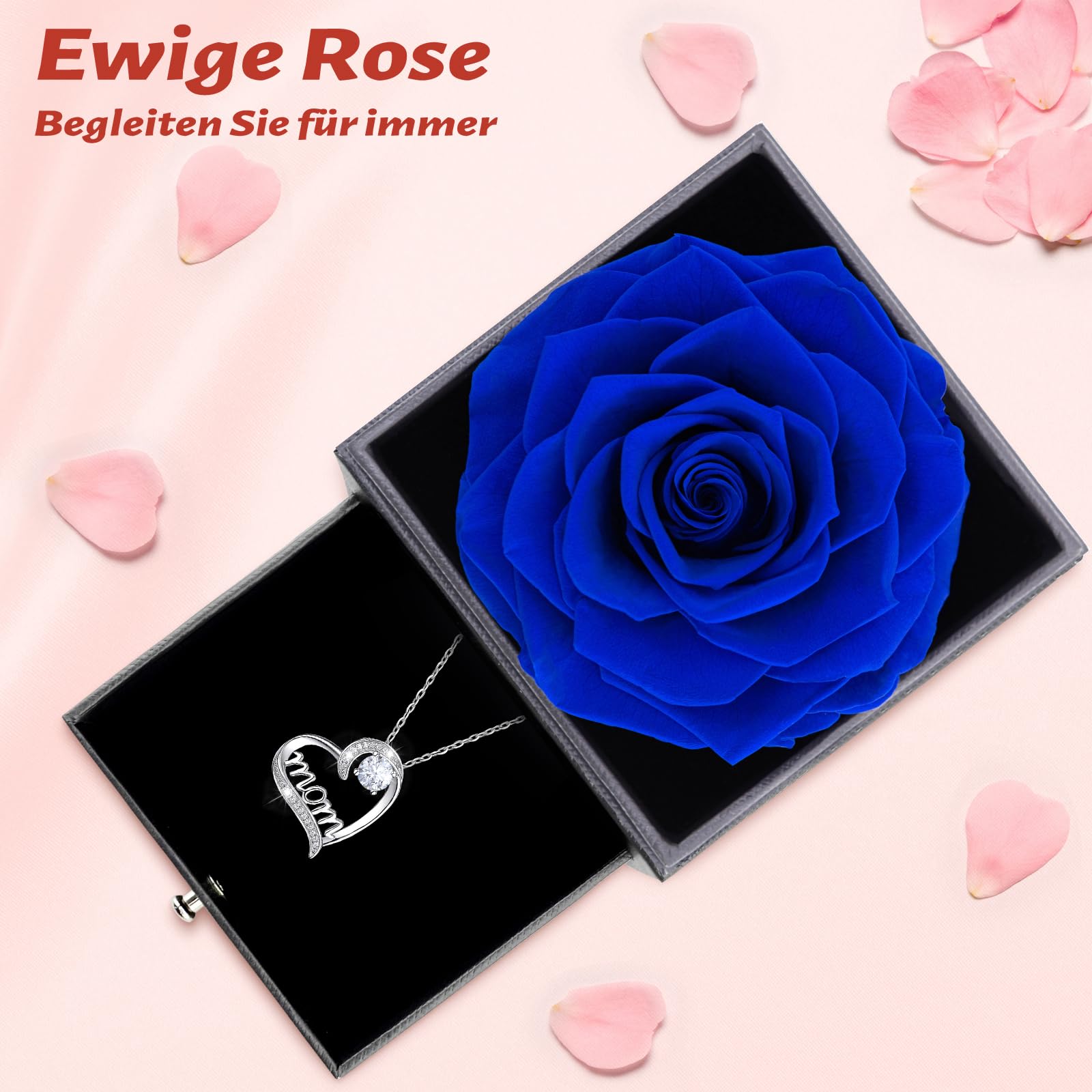 Regalo Donna Orso Con Rosa Eterna E Collana - Set Regalo Romantico