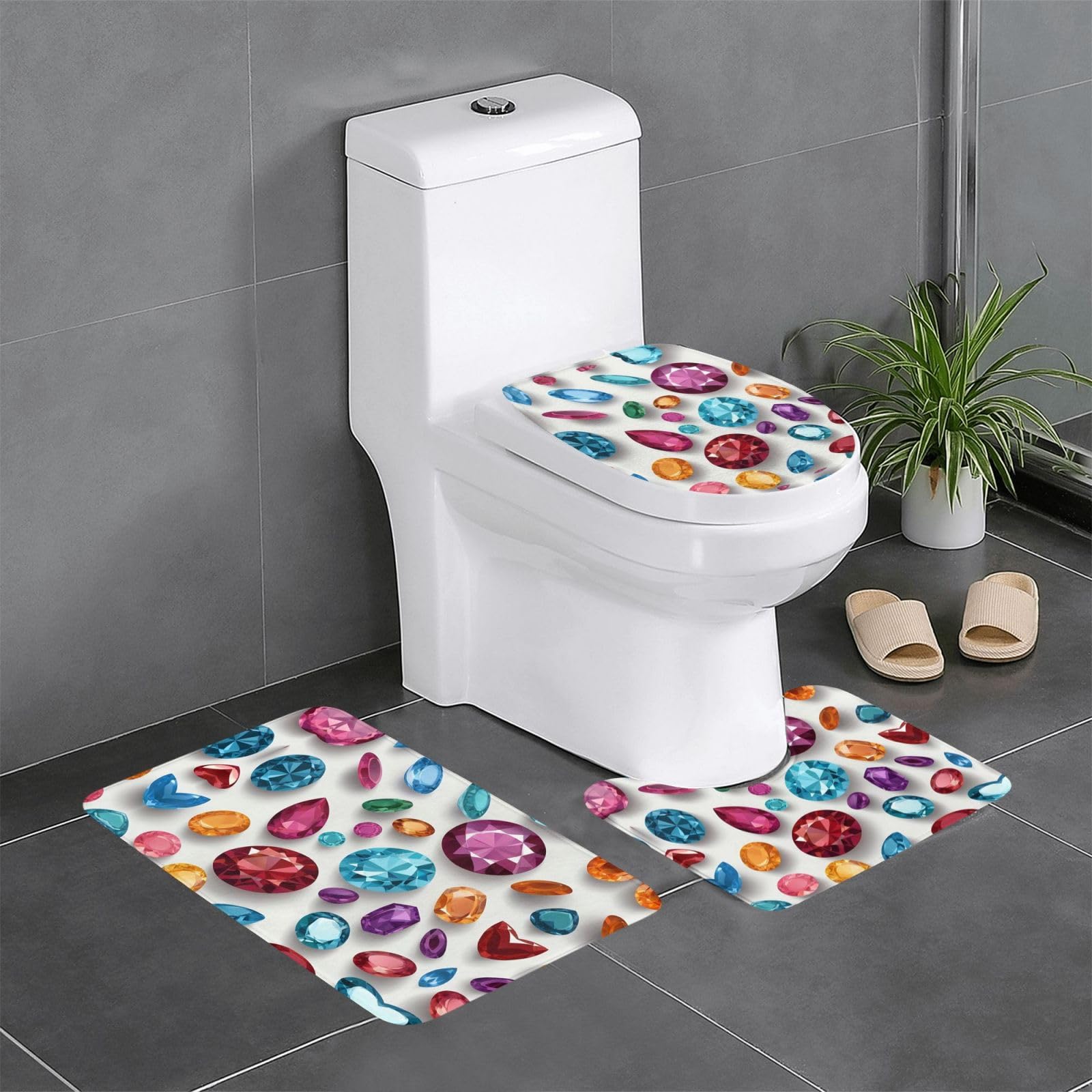 Tapis de salle de bain motif pierres colorées YYHWHJDE set de 3 pièces pour sol et WC