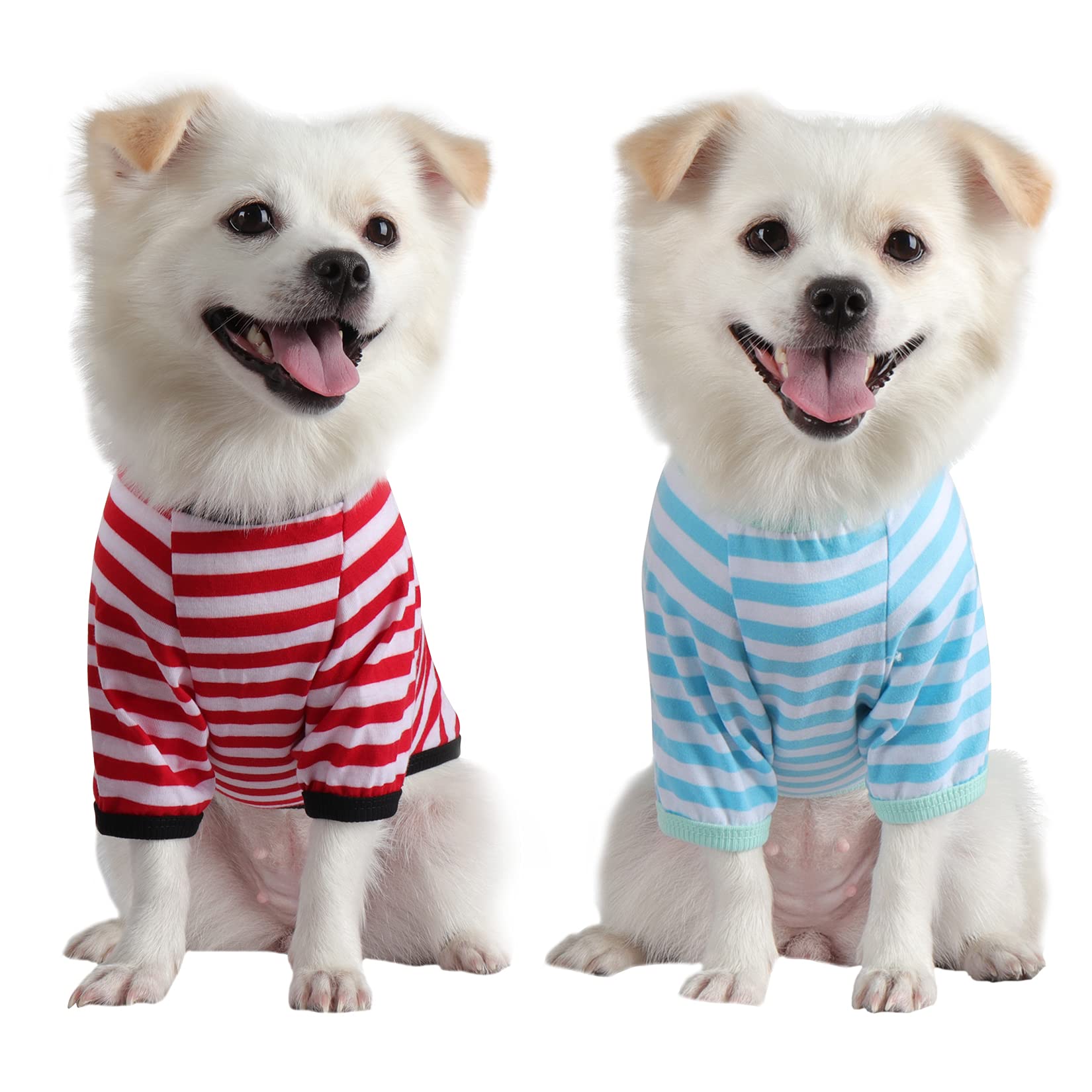 QiCheng & LYS Camiseta para Perro, Camiseta Minimalista para Perro, Camisetas pequeñas y Encantadoras, Ropa de Verano de Manga Corta (Raya Rojo/Azul, X-Large)