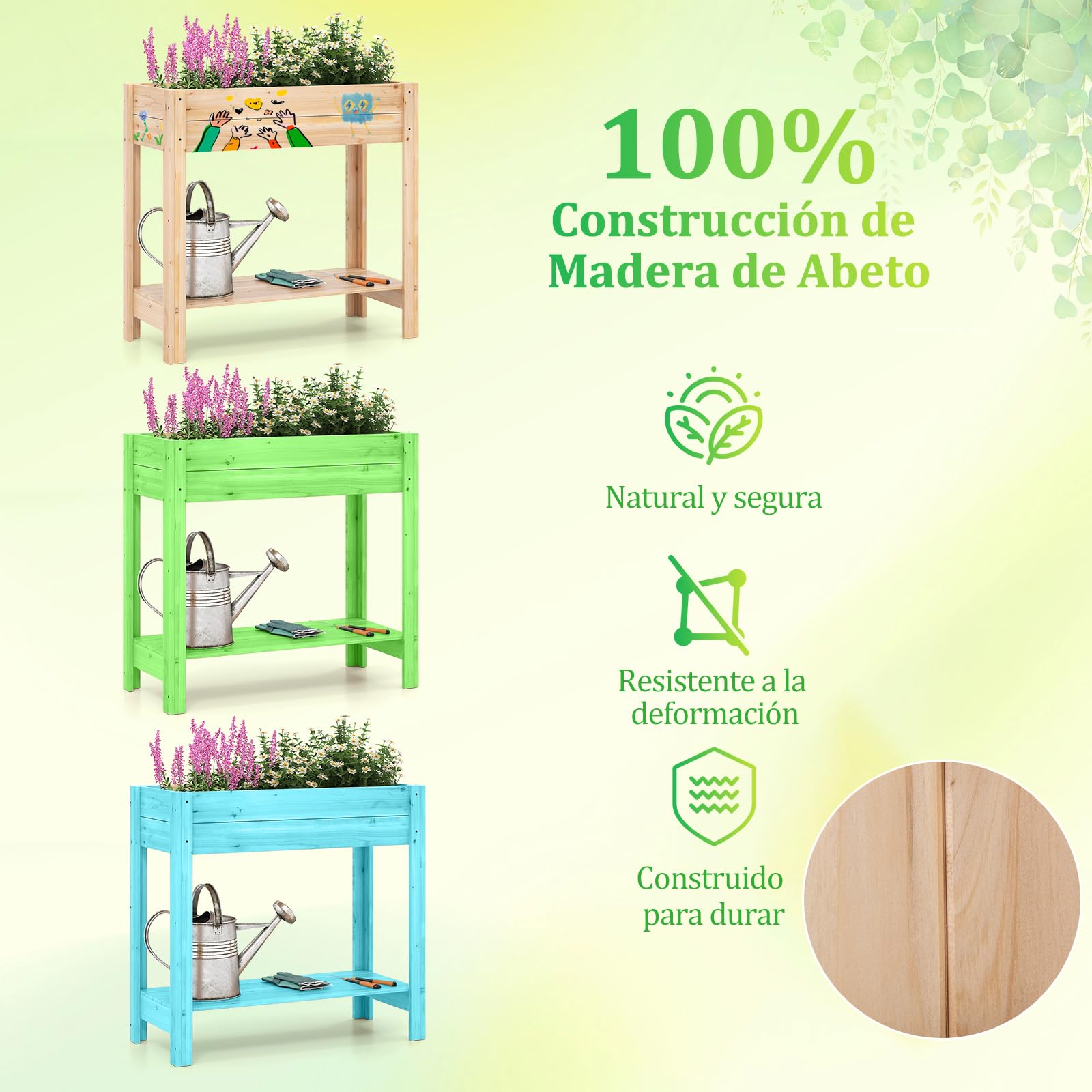 COSTWAY Cama de Jardín Elevada de Madera con Patas 81 x 38 x 77 cm, Huerto Urbano, Jardinera Elevada con Estante, Drenaje, Caja de Plantación, Jardineras Altas Exterior para Terraza Exterior, Natural