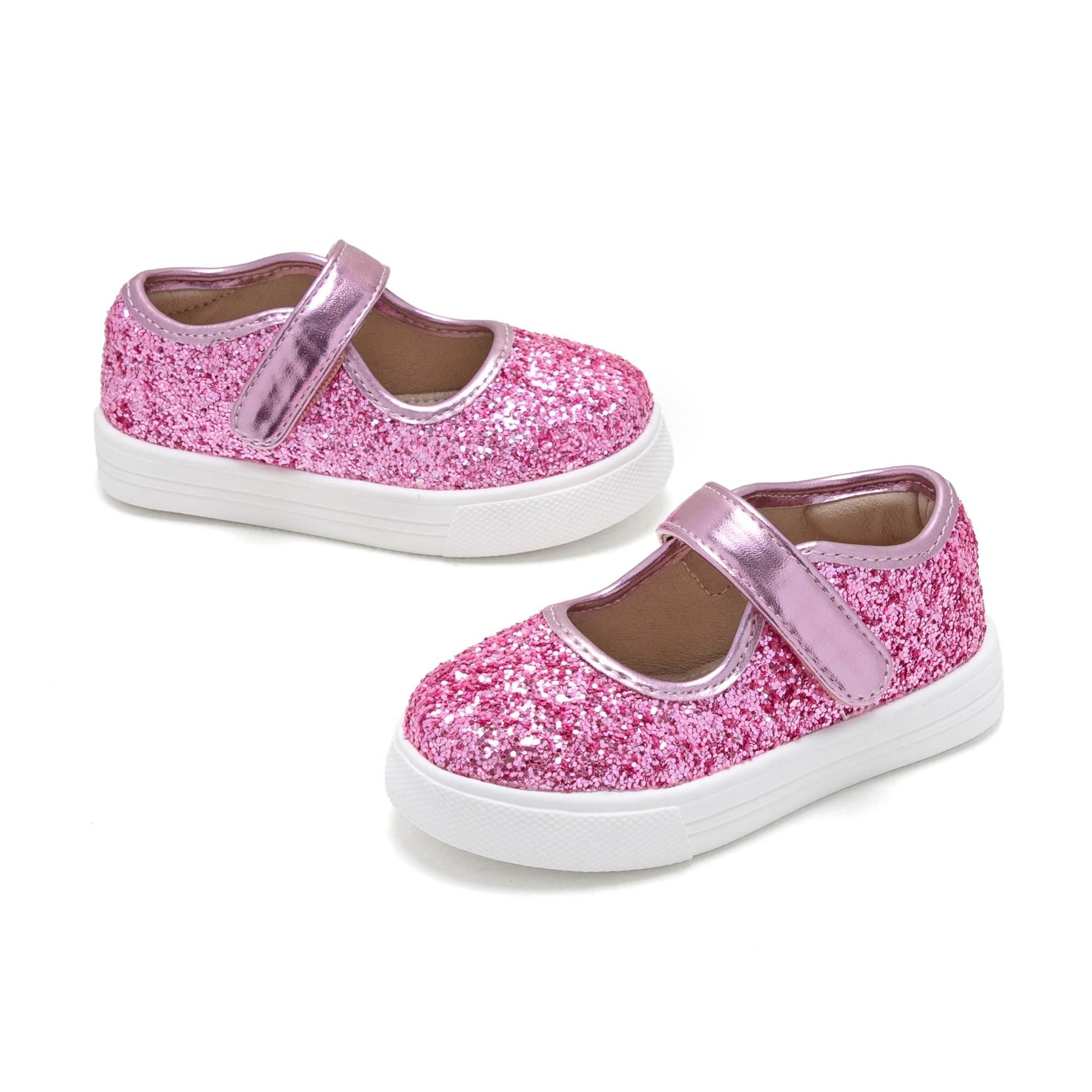 Tegeek Sparkly Sneakers for Girls 3-12 Years Slip-On Comfort Fit Casual Princess Shoes