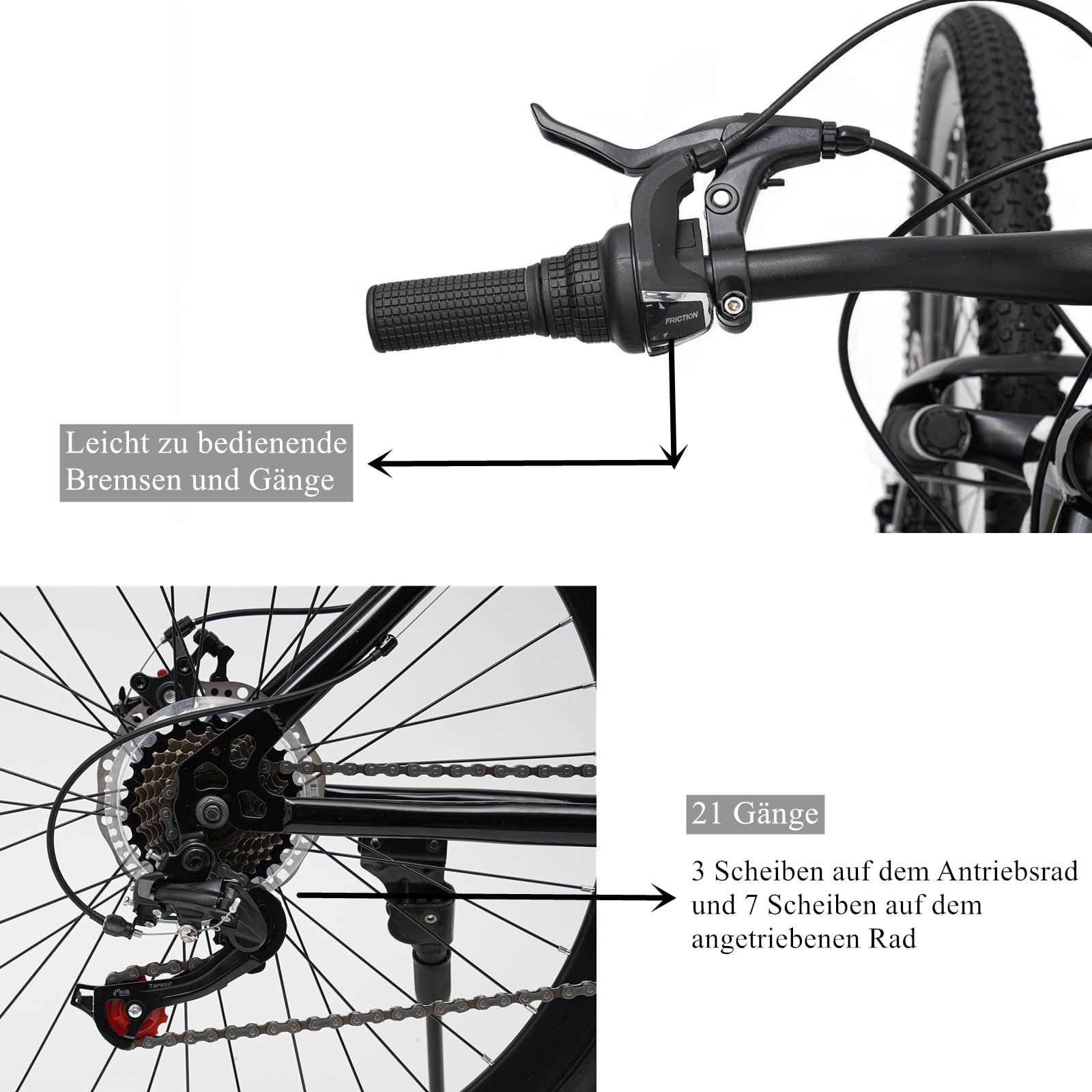 Mountainbike 26 Zoll Premium Mountainbike 21 Gang Schaltung, Doppelscheibenbremse Fahrrad Herren Bike für alle Arten von Straßen, MTB Fahrrad für Mädchen Jungen Herren und Damen