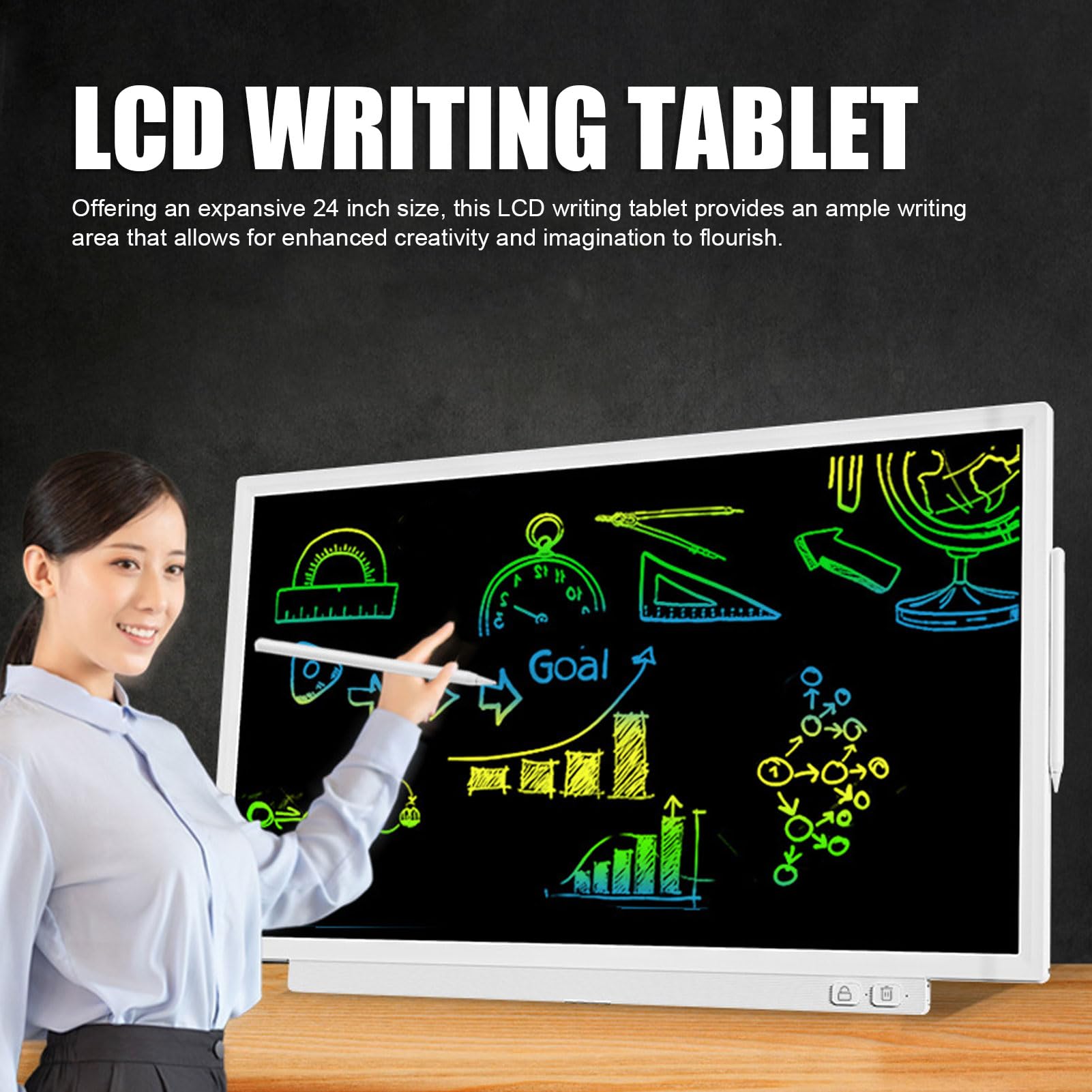 Tavoletta LCD da 24 Pollici, Tampone da Disegno con Schermo Ad Alta luminosità, Blocco da Scrittura a Mano per Bambini Che Imparano a Casa, a Scuola, in Ufficio
