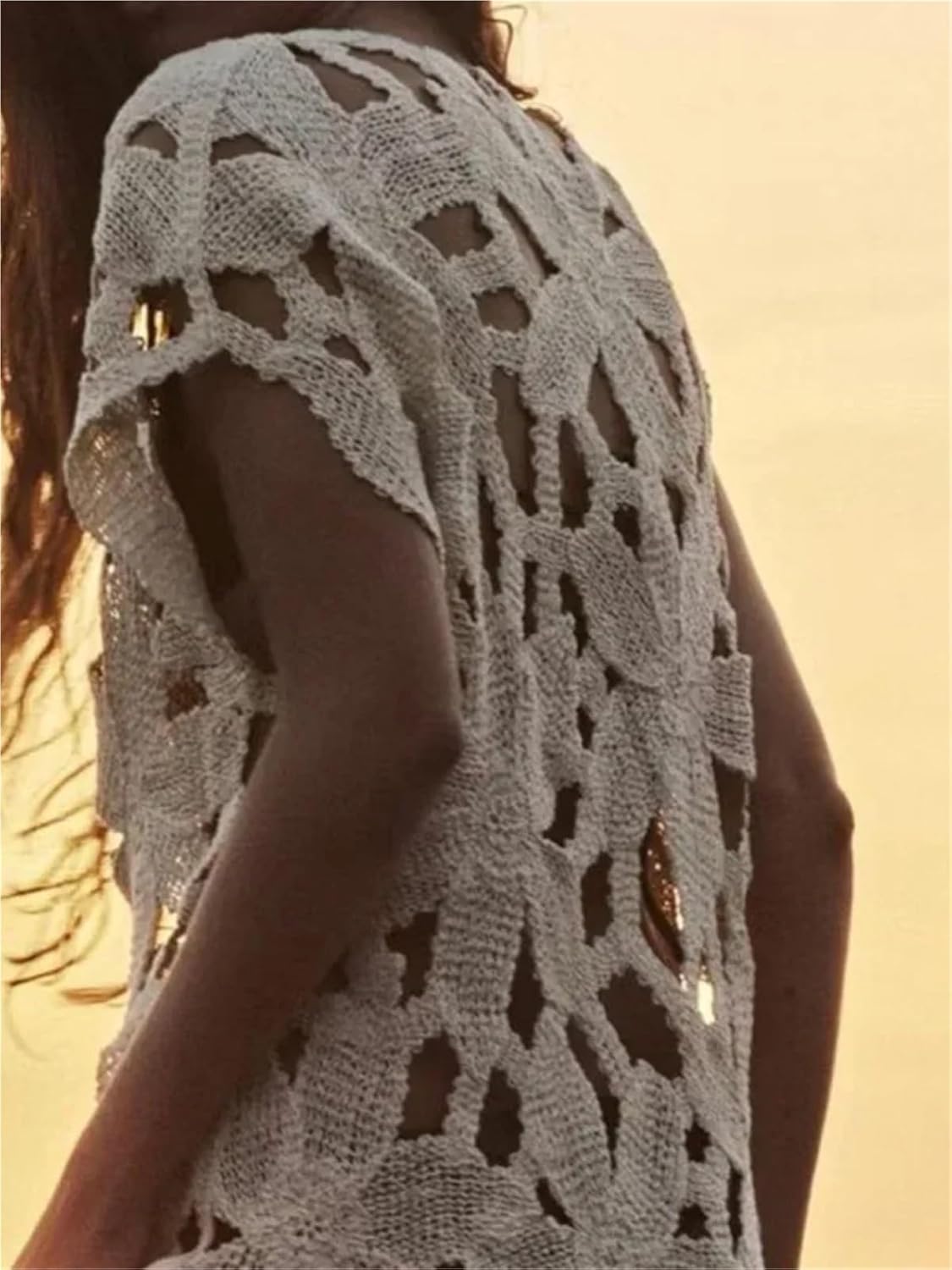Summer Swimwear Beach Holiday Dress Women Knit Beach Hollow Out Short Sleeve Bikini Cover Ups Dress