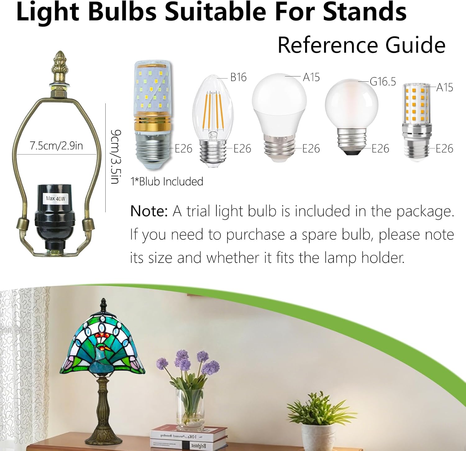 Small Tiffany Table Lamp, 8 Inch Antique Stained Glass Lamp for Bedroom Living Room Home, Handcrafted Light, Included E26 Bulb, 3 Color Temperature(Peacock)