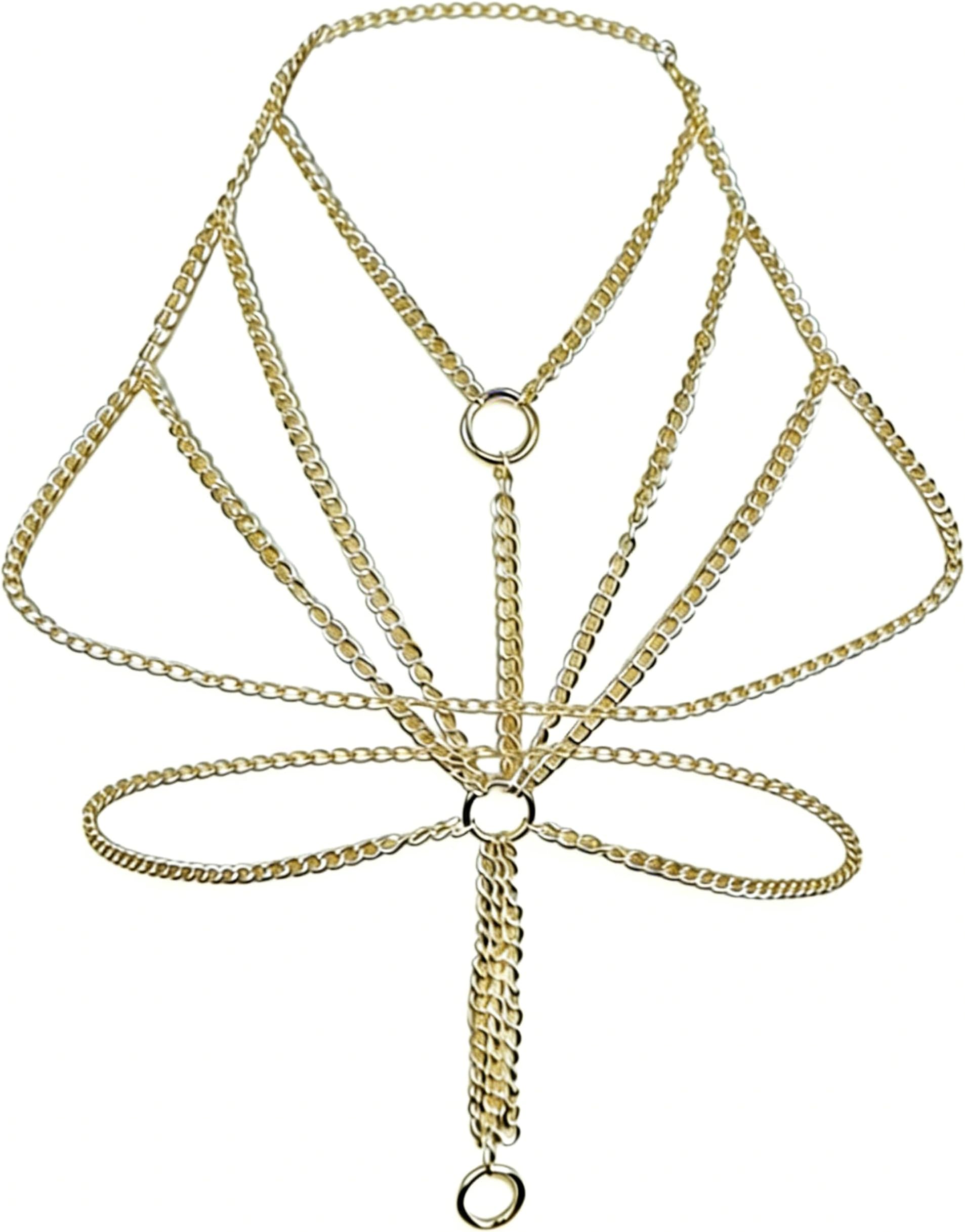 Men’s Body Chain Harness – Adjustable Gold Chest Chain Accessory for Festival Outfits, Clubwear Looks, Rave Events, Fashion Styling and Costume Parties, Trendy Metal Jewelry for Men Carnival
