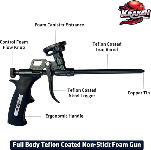 Miniatura 2 de Pistola de espuma Kraken Bond PRO - Pistola dispensadora de espuma de 20 cm duradera para contratistas y aficionados, revestimiento antiadherente de