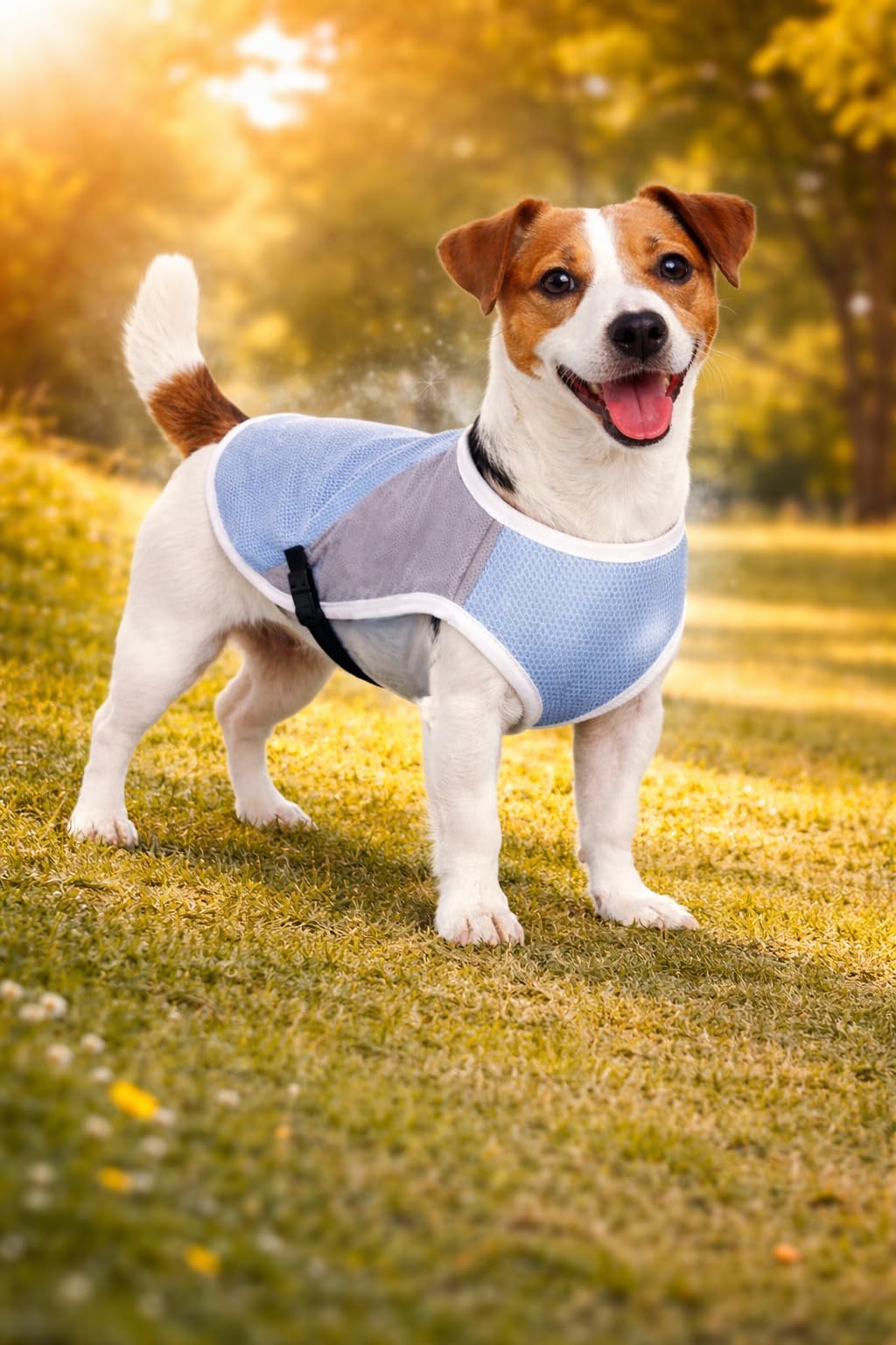 Hundemantel - Kühlmantel Frozen blau grau M - 35 cm - wasserabsorbierend - verstellbar - Klickverschluss