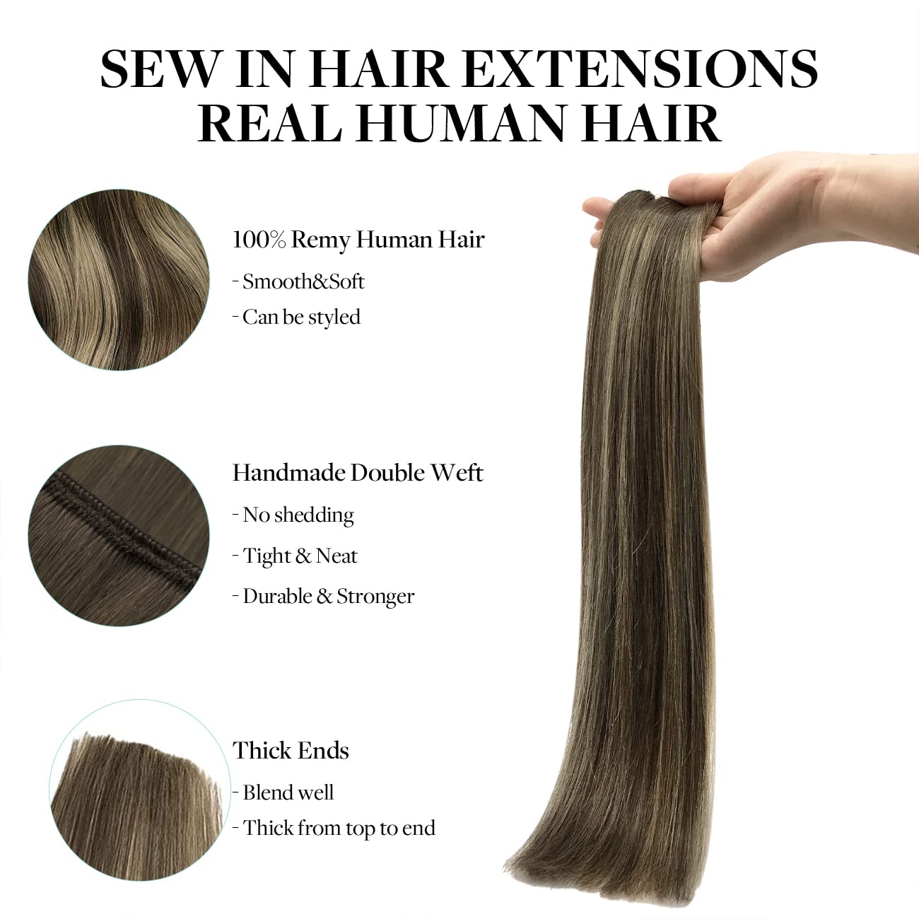 22in Real Human Hair Sew in Weft Extensions Full Head 110g Straight DOORES Weft Hair Extensions Sew in Hair Extensions Real  main image 4