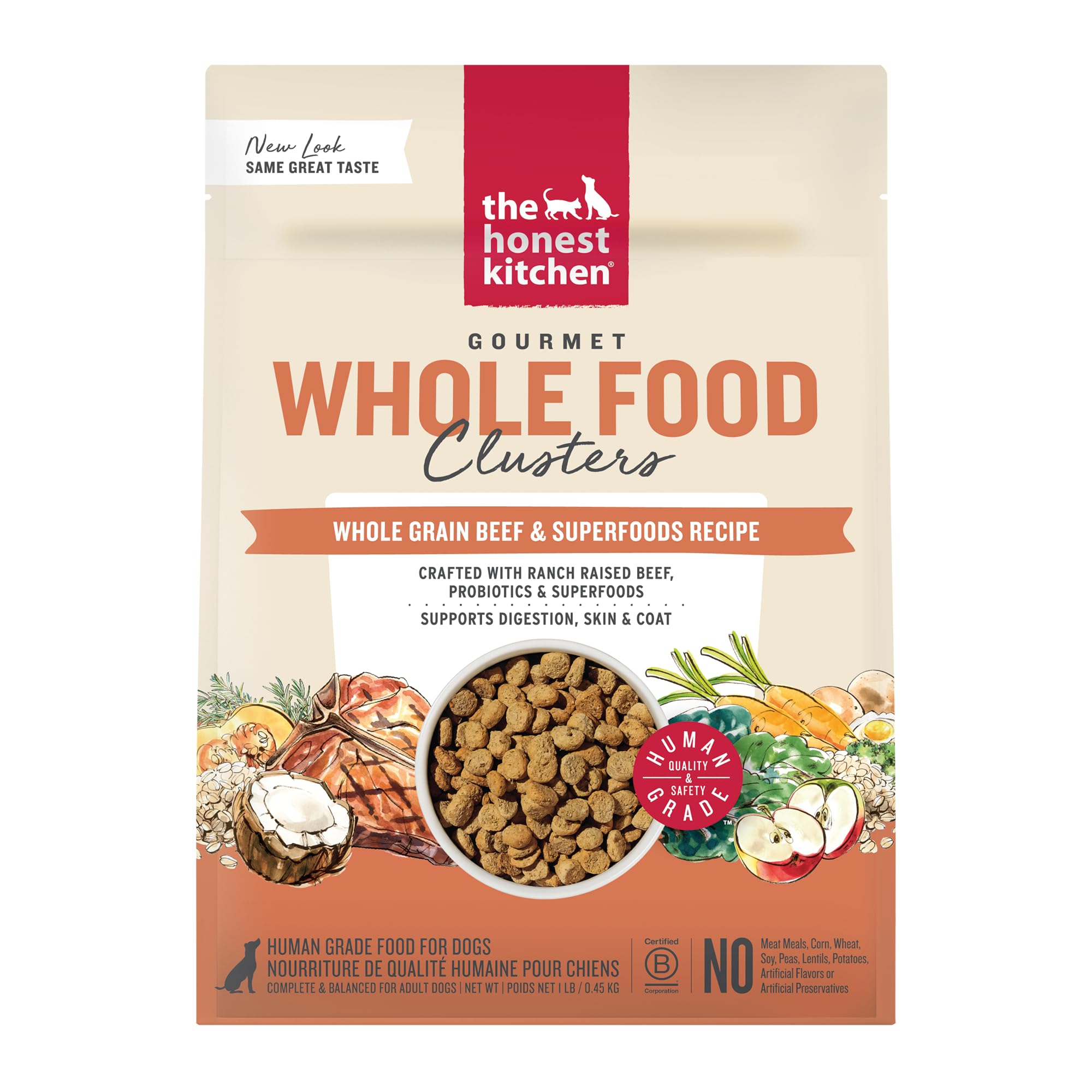 Whole Food Clusters Whole Grain Beef & Oat Dry Dog Food, 1 lb Bag