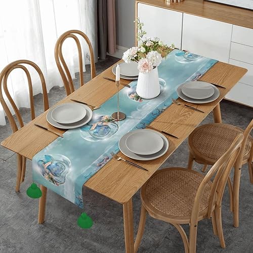 Hermosa sirena en burbujas de jabón, camino de mesa de Navidad, decoración de mesa de comedor, decoración de Navidad, decoración interior del hogar,