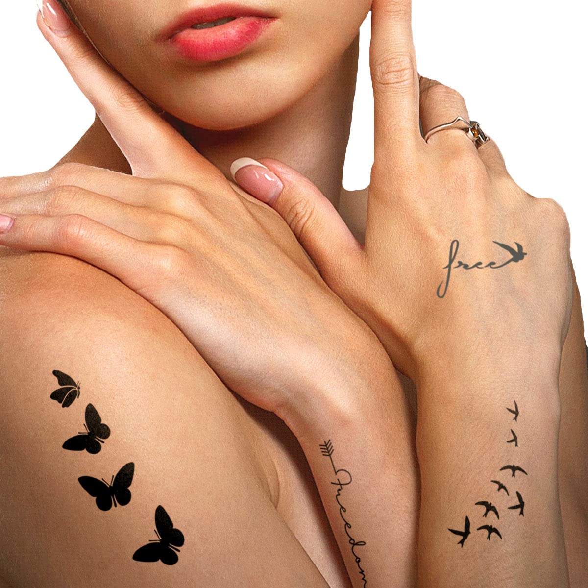 Le Inka Temporary Tattoos, (Pack of 4) Water-Permeable, Breathable, Long Lasting, Lasts 1-2 Weeks, Premium, Plant-Based, Men & Women, Freedom Collection