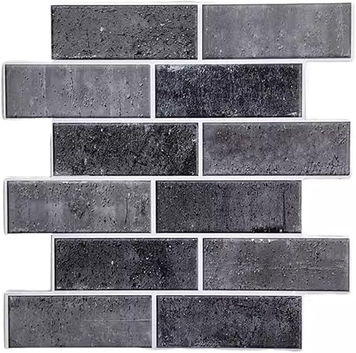 SOVORM 10 paneles de pared 3D de ladrillo sintético en color gris y negro, paneles de pared para despegar y pegar, fáciles de cortar y cambiar el