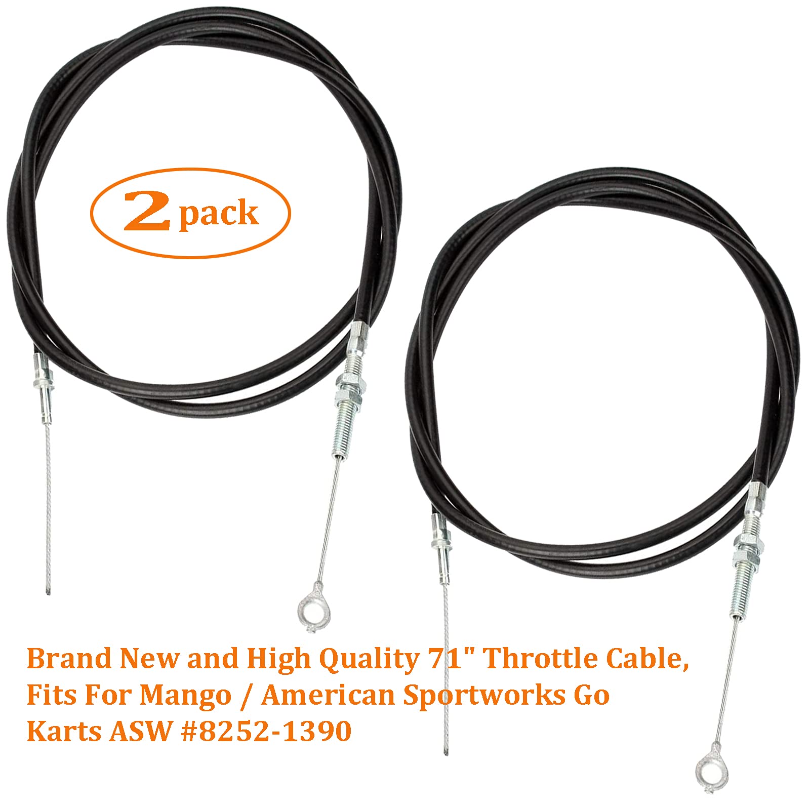 Throttle/Clutch Cable For Manco ASW Go Kart - 71" Total, 63" Conduit (Fits 8252-1390)