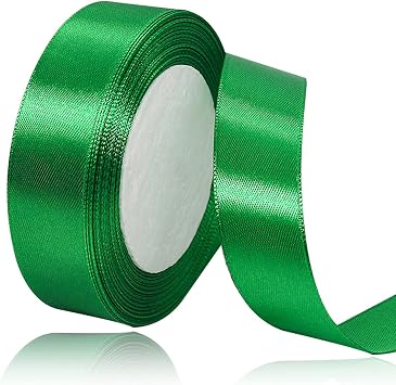 Green Satin Ribbon 1 Inches x 25 Yards, Solid Color Fabric Ribbon for Gift Wrapping, Crafts, Hair Bows Making, Wreath, Wedding Party Decoration and Sewing Projects