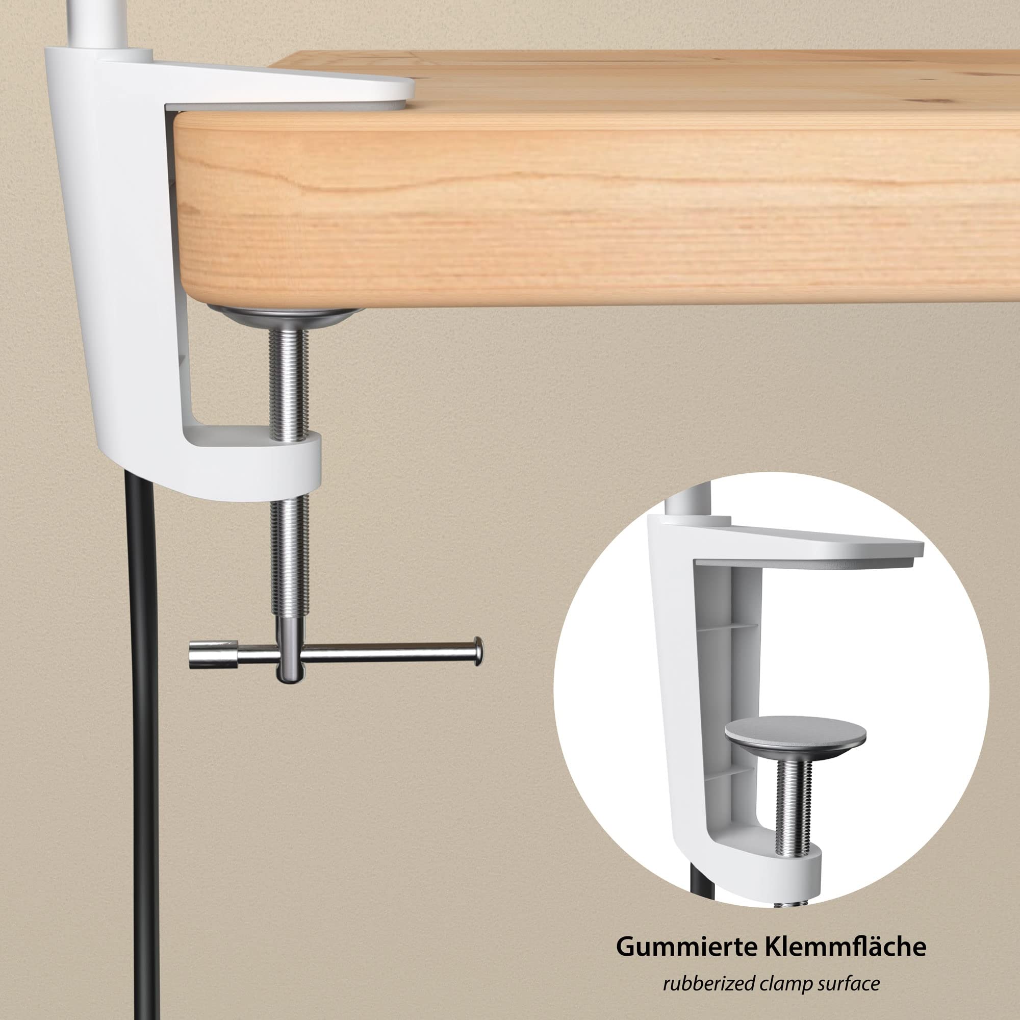 ledscom.de Lampa zaciskowa, gęsia szyja KLUK, przełącznik, biały mat, 1x GU10 maks. 60W