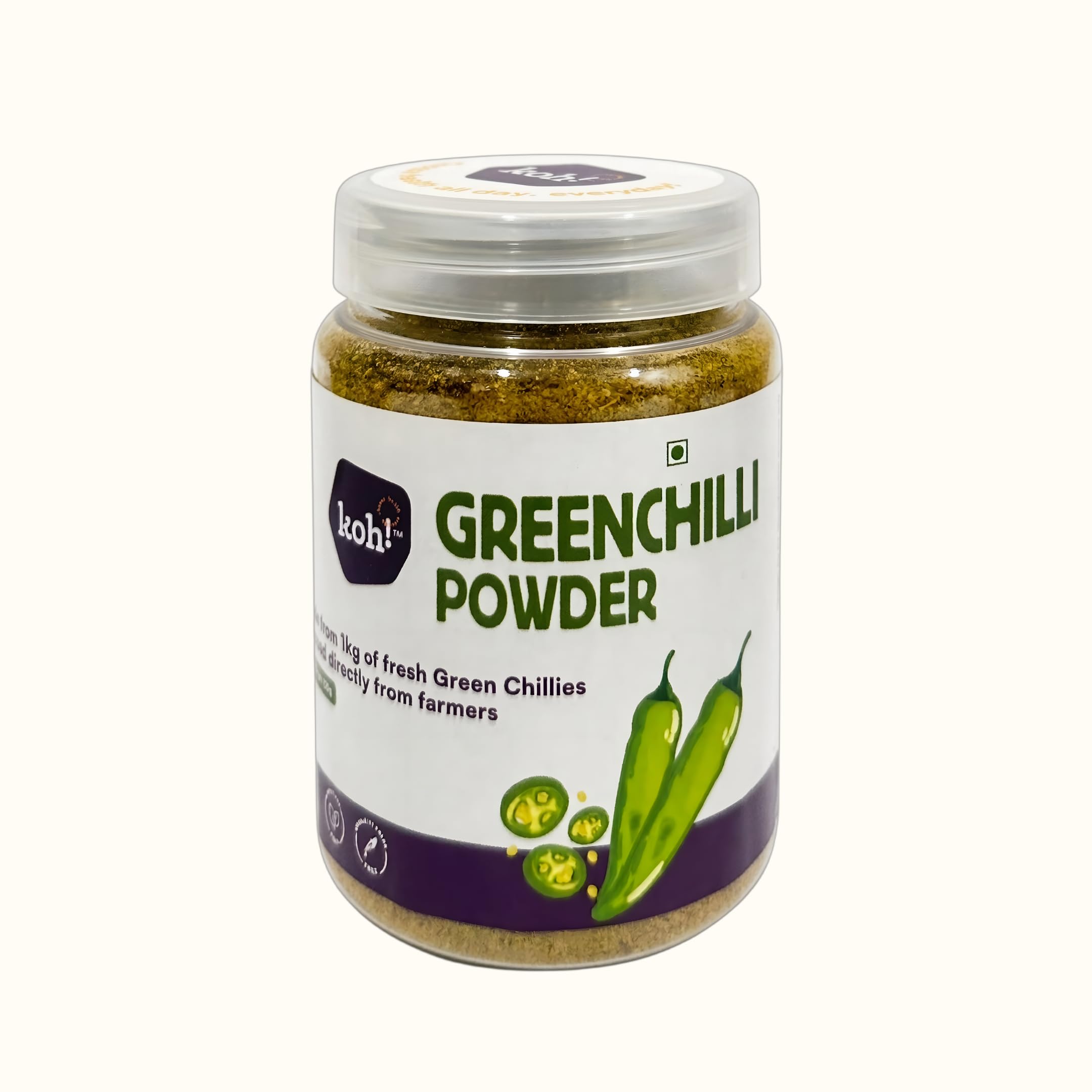 KOH! Green Chilli Powder | Delicious, Flavorful Seasoning for Curries and Snacks, No Additives, Hari Mirchi | Ready to Use, No Preservatives, Organic Produce, Convenient to Cook 3.5274oz(100g)