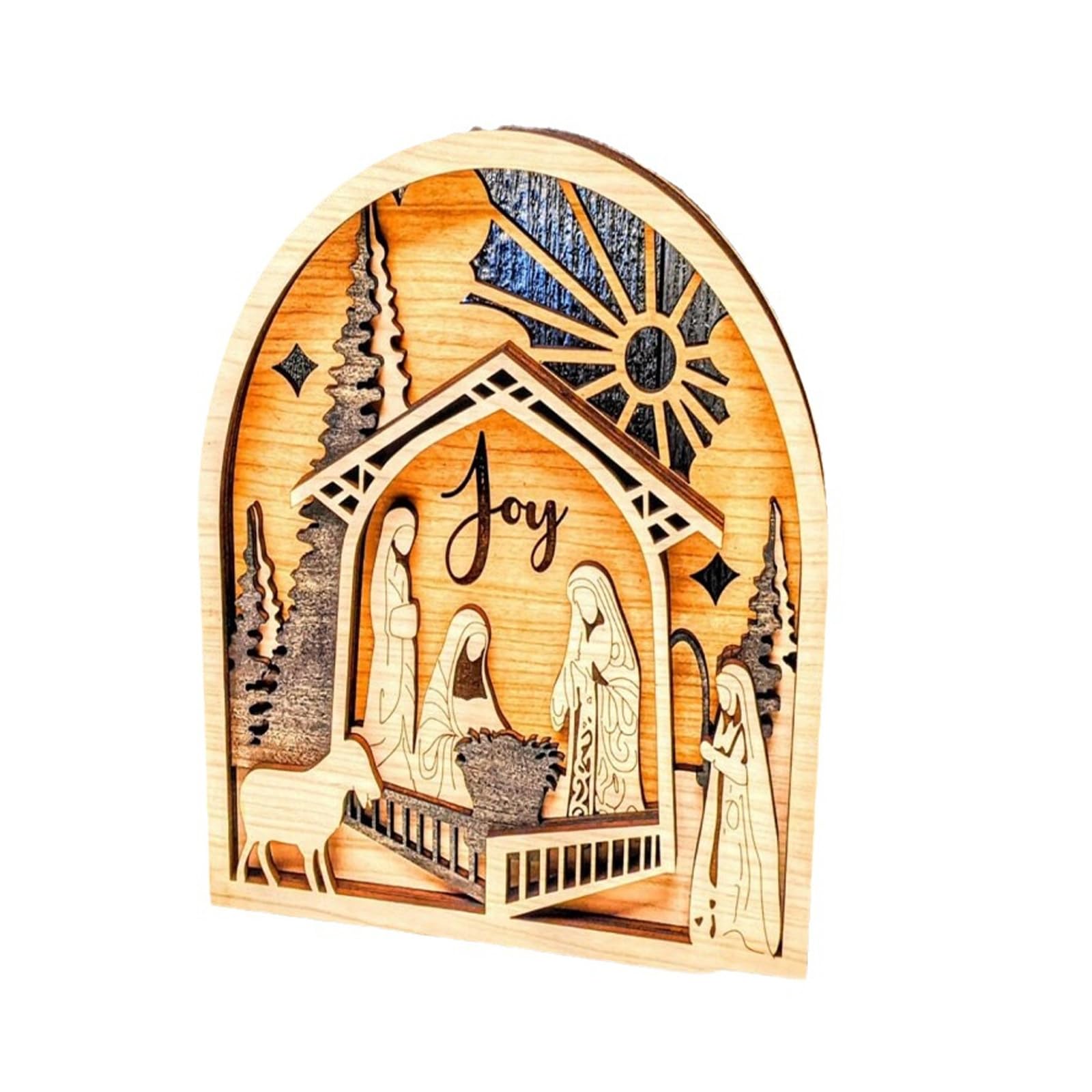 MOMOJIA Nativity Pendant, Exquisite Nativity Pendant Christmas Nativity Scene Ornament Wooden Hollow Backdrop Decoration for Birth of