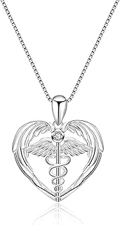 Sterling Silver Caduceus Angel Nursing Themed Pendant Necklace 18" (Nurse Necklace) (Nurse Necklace)